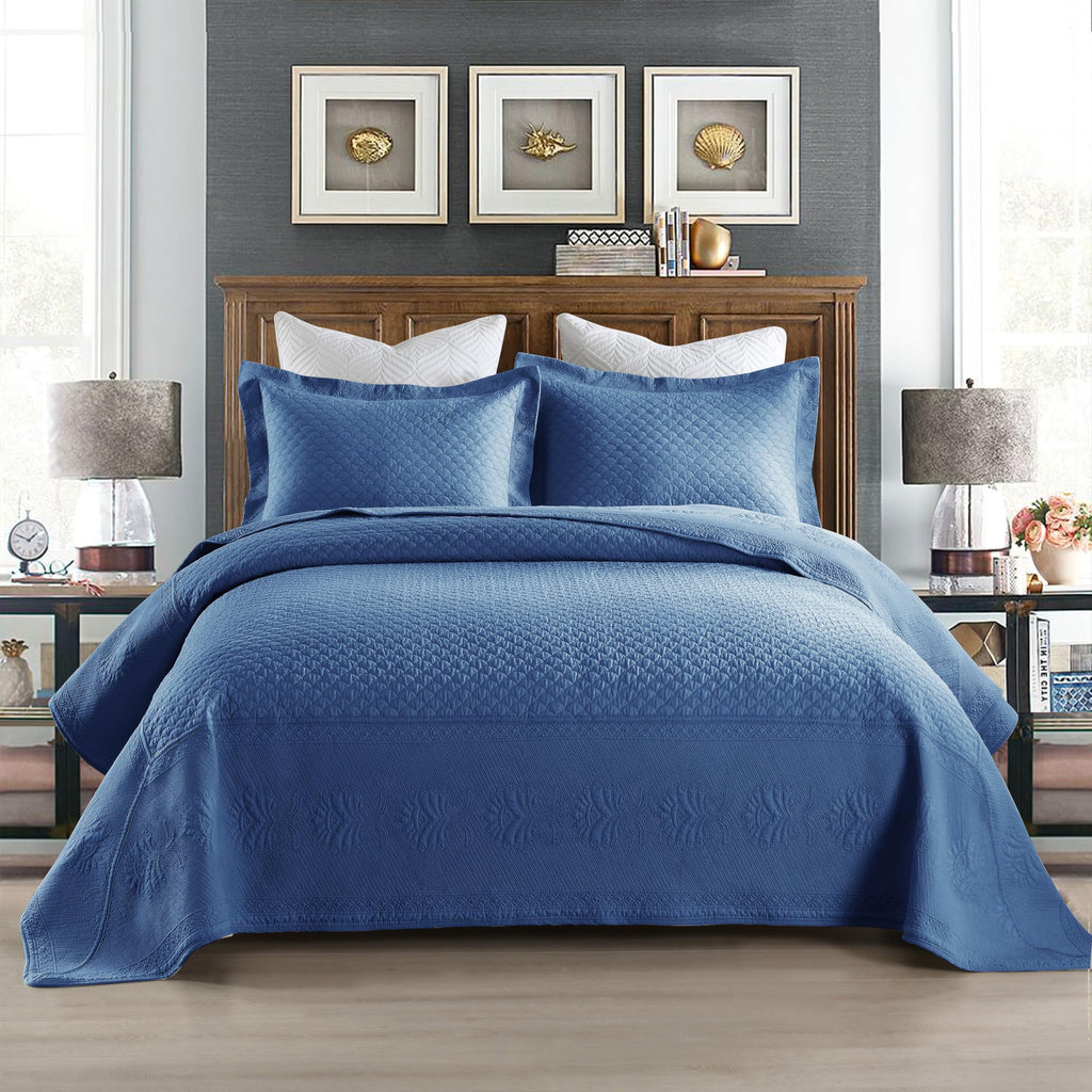 MarCielo 3-Piece 100% Cotton Oversized Bedspread Set Coverlet Set Lightweight Quilt Set Embroidery Farmhouse Bedding Set TF (TM 
