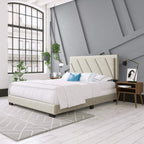Boyd Sleep Diagonal Upholstered Platform Bed with Headboard and Durable Mattress Foundation with Strong 4 Wood Slat Supports, Box Spring Required: King, White
