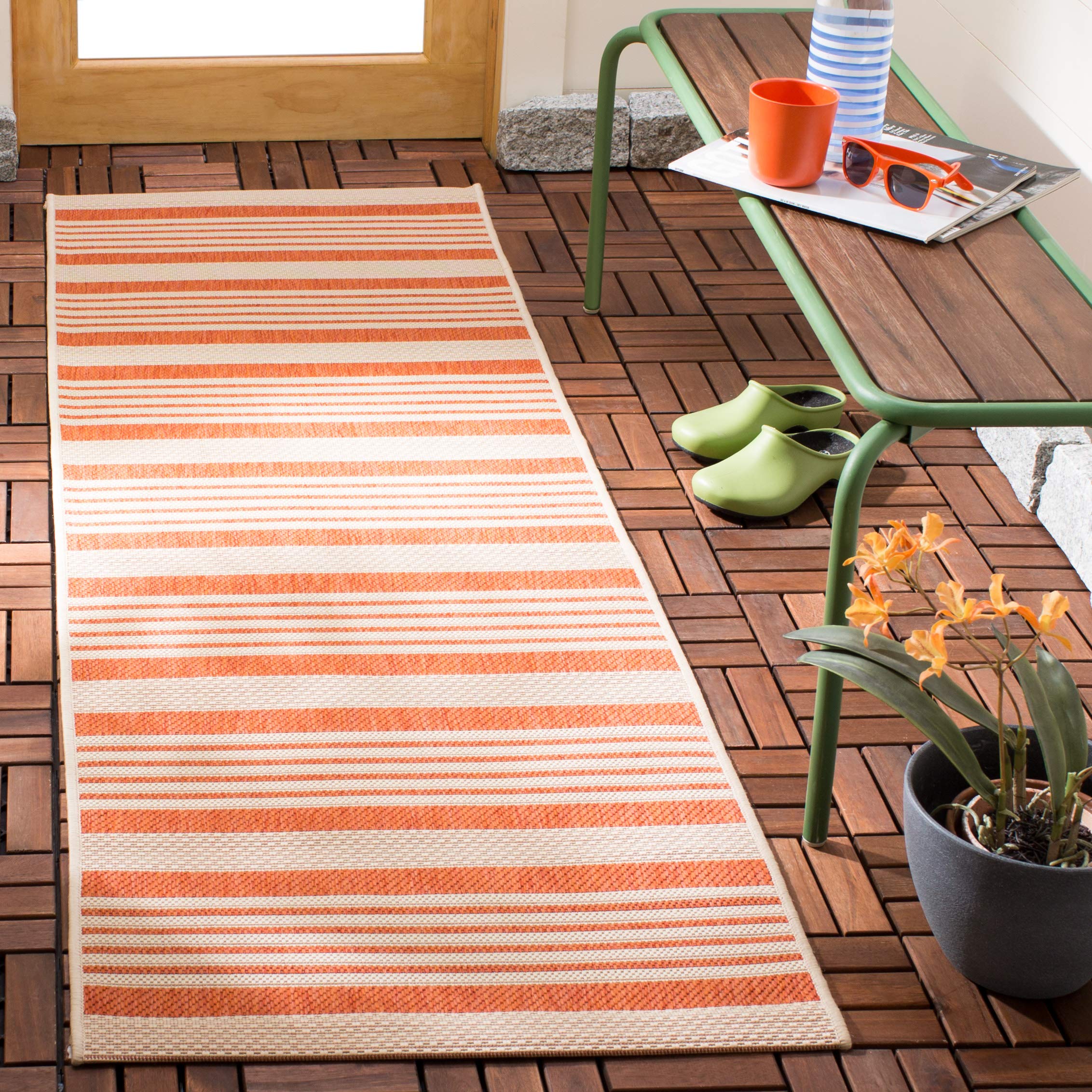 Safavieh Courtyard Collection 2'3'' X 22' Terracotta/Beige Cy6062 Stripe Indoor/ Outside Waterproof Easy Cleansingpatio Backyard