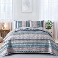 Wongs Bedding Boho Quilt Set California King Size, Light Blue Bohemian 3 Pieces Quilt Sets, Lightweight Summer Bedspread Coverle