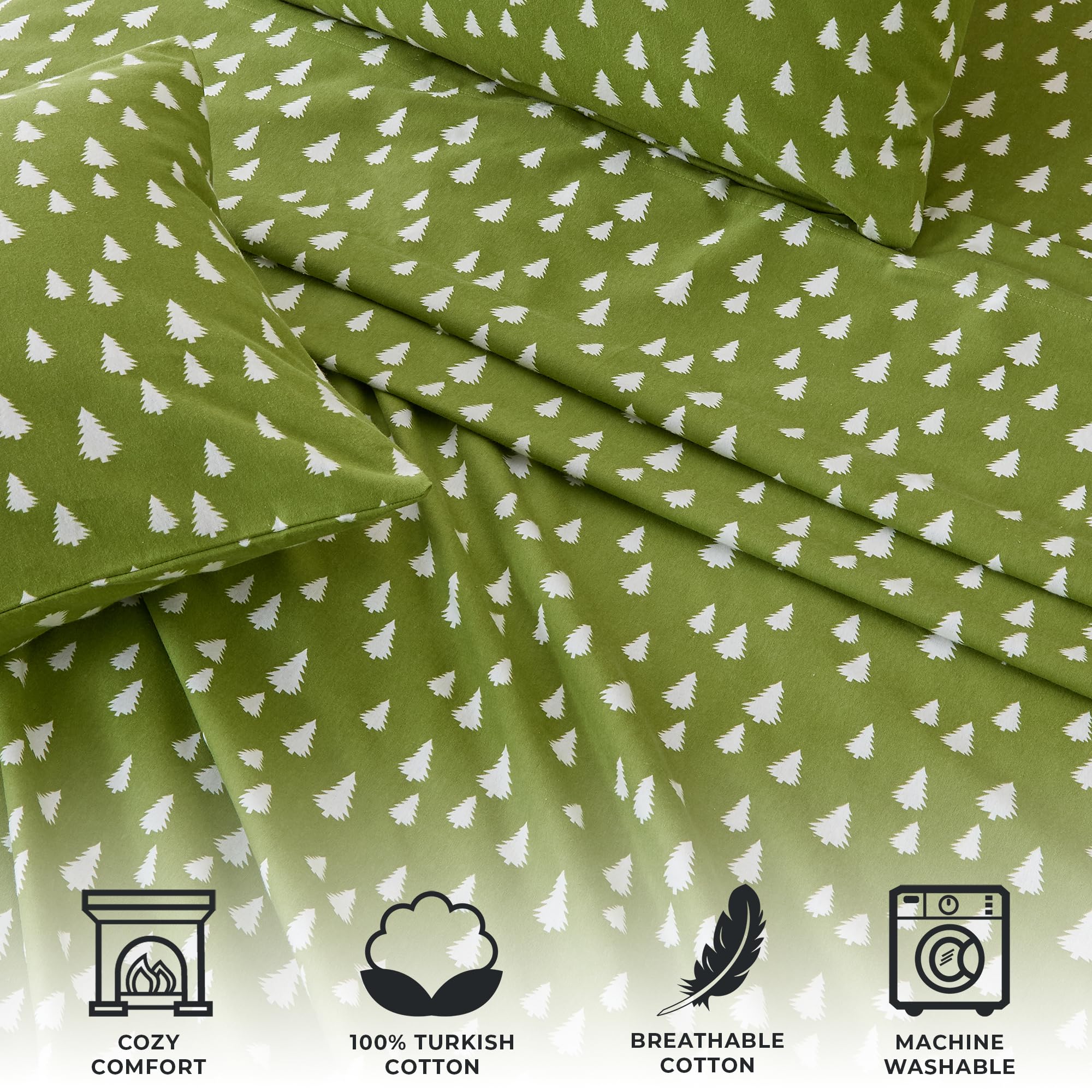 Great Bay Home 4 Piece 100% Turkish Cotton Full Winter Lodge Flannel Sheet Set | Cotton Printed Bedding Sheets & Pillowcases | D