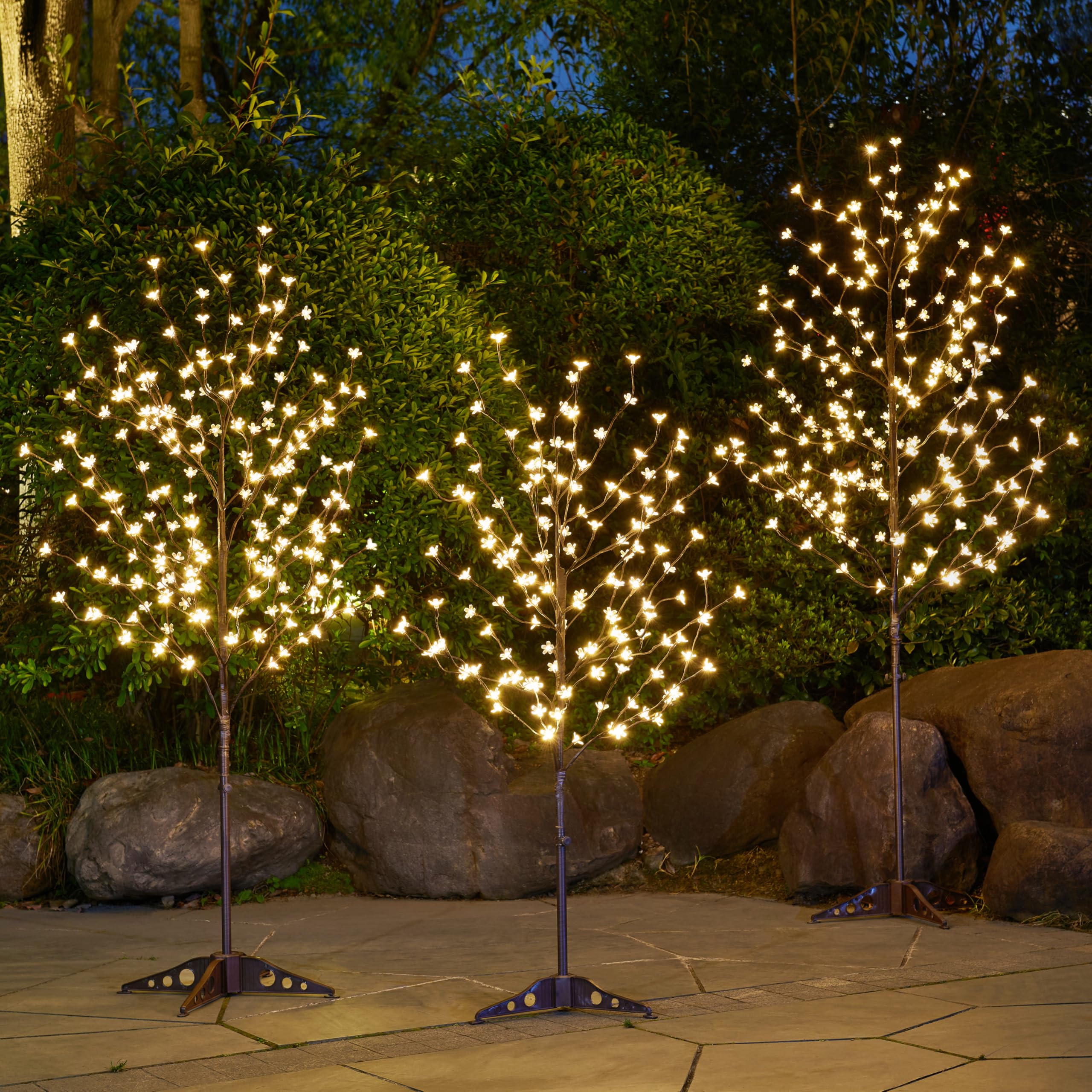 Lightshare LED Lighted Cherry Blossom Tree, 4FT, 5FT and 6FT, Warm White, Pack of 3, Decorate Home Garden, Summer, Wedding, Birt