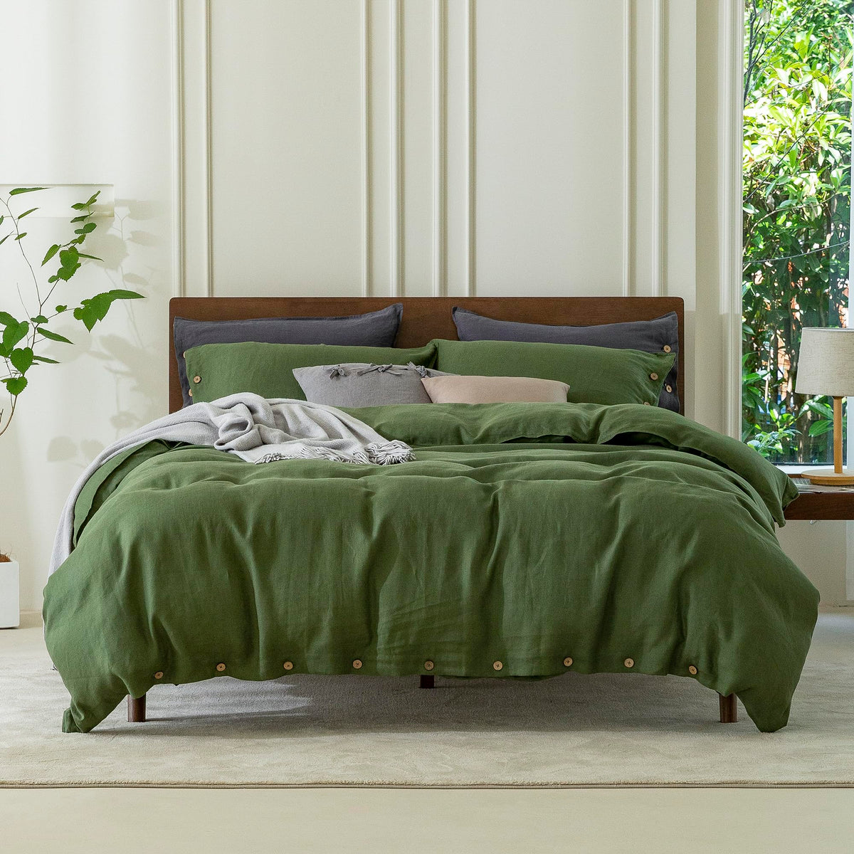 Everly 100% Pure Linen Duvet Cover Set King Size104X90Inch 3Pcs (1 Duvet Cover,2 Pillowcases) Soft And Breathable For All Season