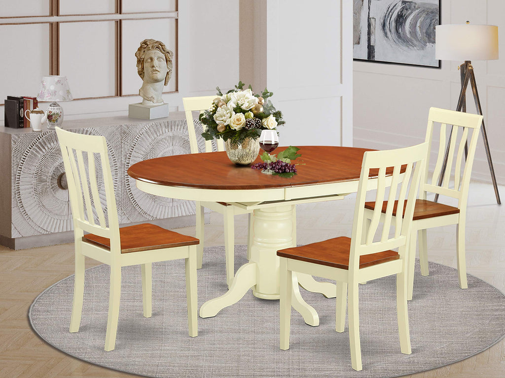 East West Furniture AVAT5-WHI-W 5 Piece Dining Set Includes an Oval Dining Table with Butterfly Leaf and 4 Kitchen Chairs, 42x60 Inch, Buttermilk & Cherry