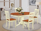 East West Furniture AVAT5-WHI-W 5 Piece Dining Set Includes an Oval Dining Table with Butterfly Leaf and 4 Kitchen Chairs, 42x60 Inch, Buttermilk & Cherry
