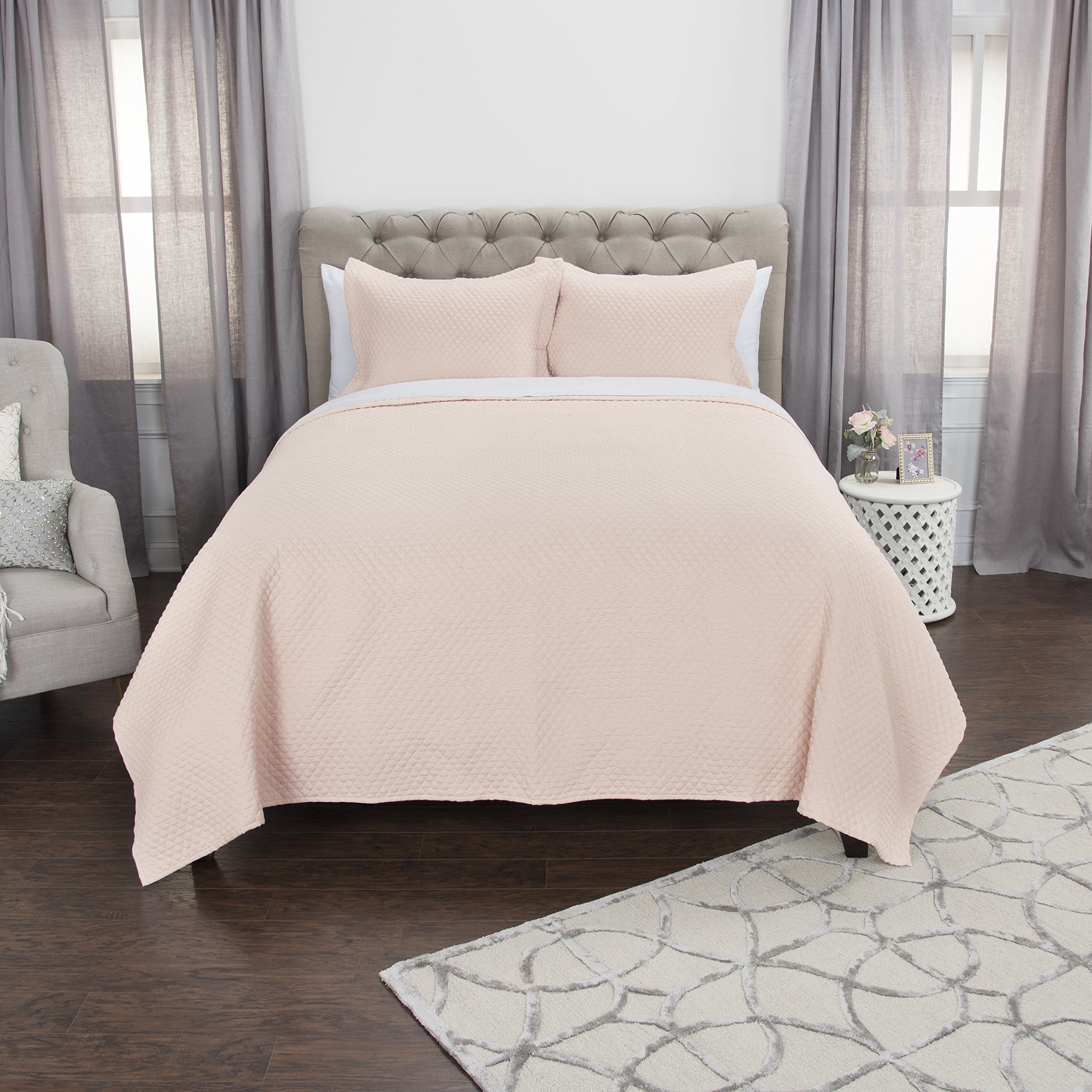 Rizzy Home | BQ4520 | Cotton Quilt | 90&quot;x92&quot; Pinkred Solid