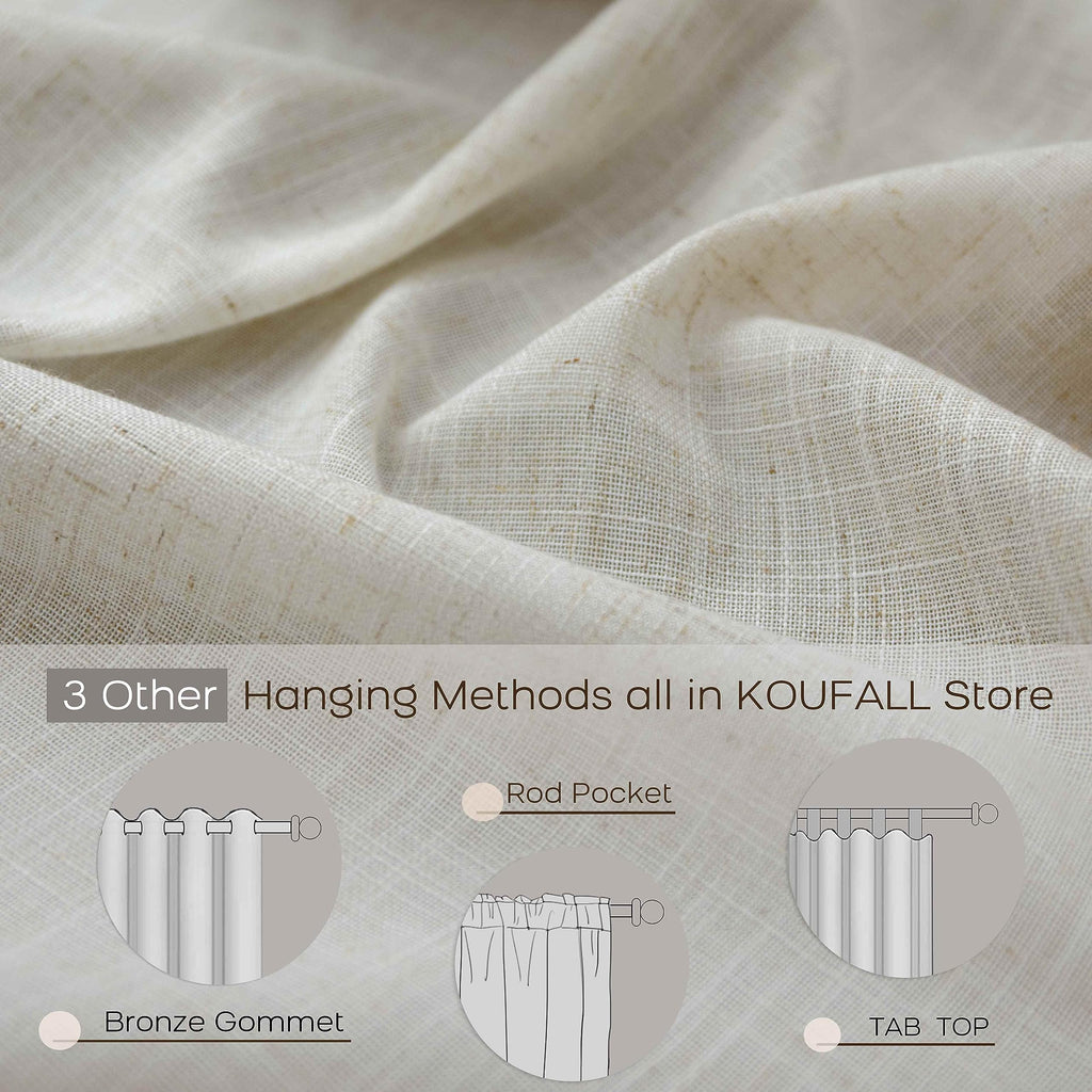 Koufall Linen Back Tab Rod Pocket Tan Beige Sheer Curtains 42X90 Inch Length For Bedroom Living Room