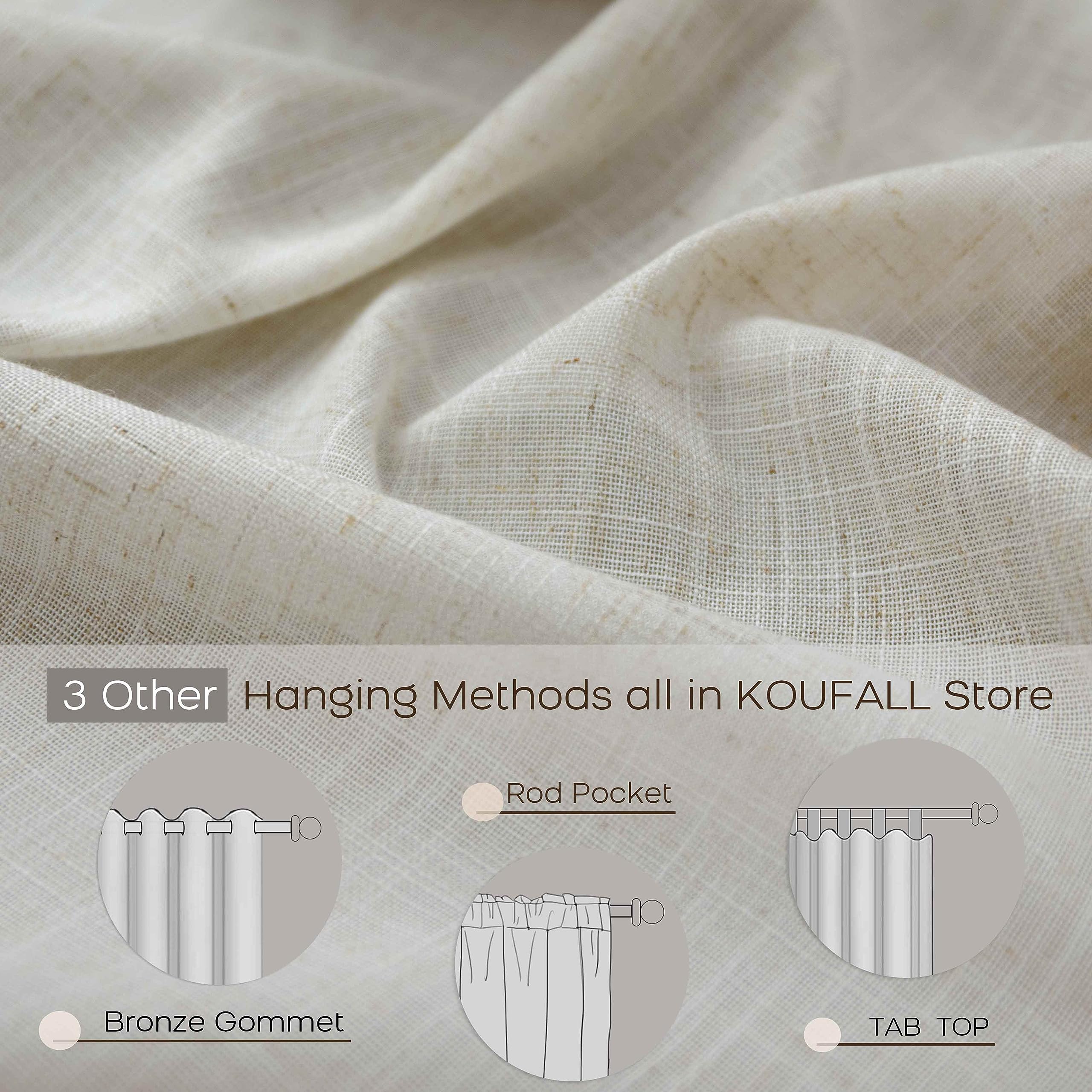 Koufall Linen Back Tab Rod Pocket Tan Beige Sheer Curtains 42X90 Inch Length For Bedroom Living Room