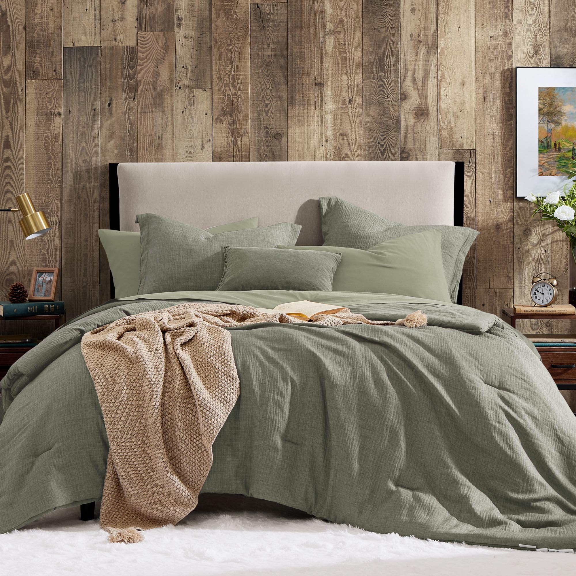 Geniospin Queen Comforter Set - 7 Pieces Comforter Queen Size, Solid Bedding Set For All Season, Textured Bed In A Bag With Shee