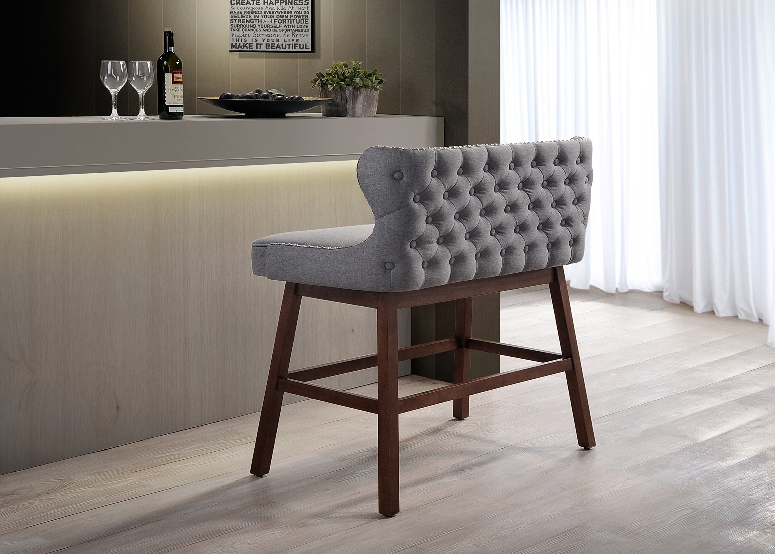 Baxton Studio Gradisca Modern and Contemporary Grey Fabric Button-tufted Upholstered Bar Bench Banquette