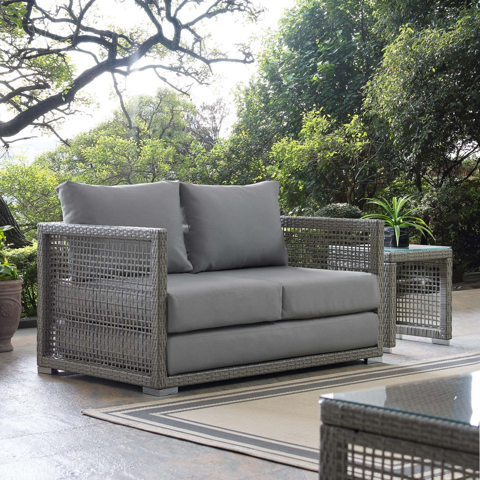 Modway Aura Outdoor Patio Wicker Rattan, Loveseat, Gray Gray