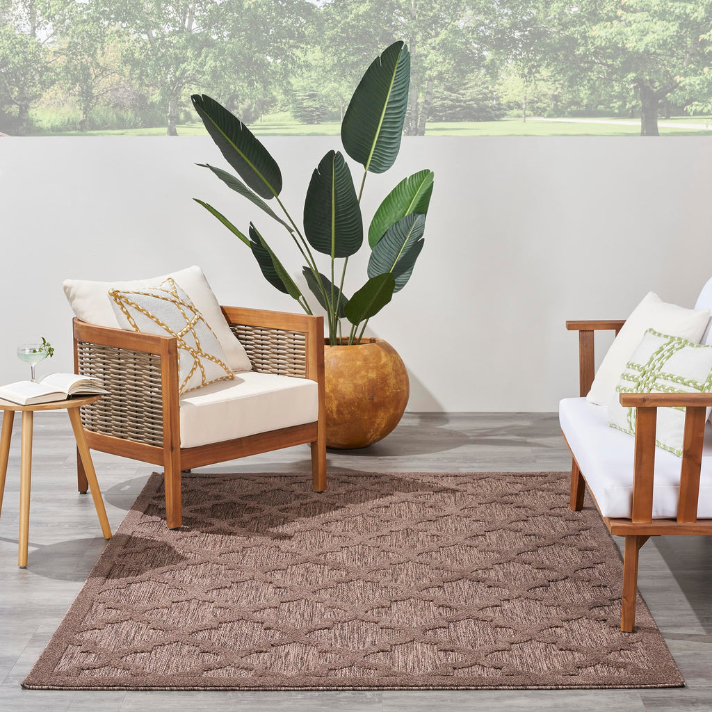 Nourison Easy Care Indoor/Outdoor Brown 6' X 9' Area Rug, Easy Cleaning, Non Shedding, Bed Room, Living Room, Dining Room, Backyard, Deck, Patio (6X9)