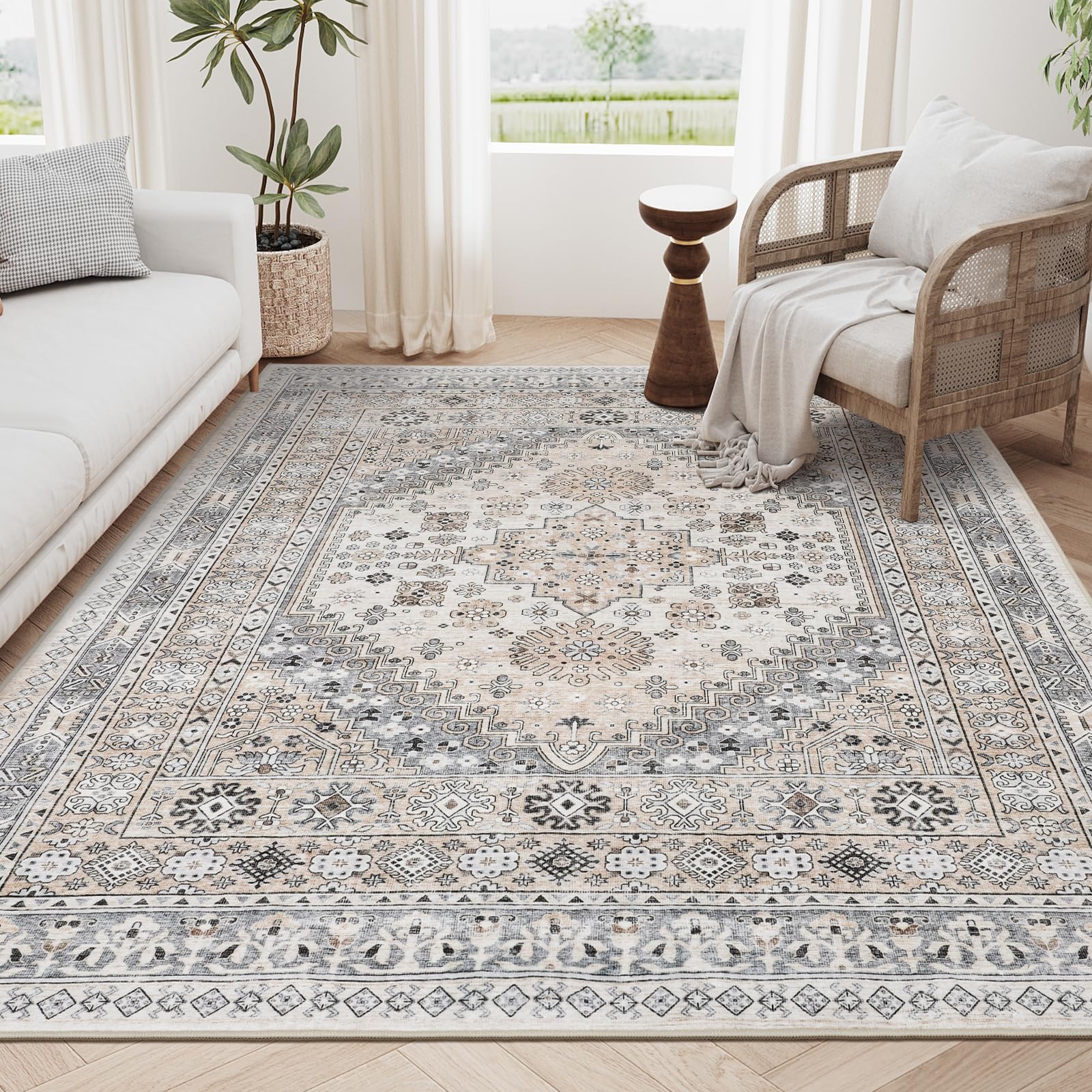 zesthome 6x9 Area Rug, Super Soft Washable Rugs for Living Room, Non-Slip Stain Resistant Vintage Rugs, Ultra-Thin Large Area Ru