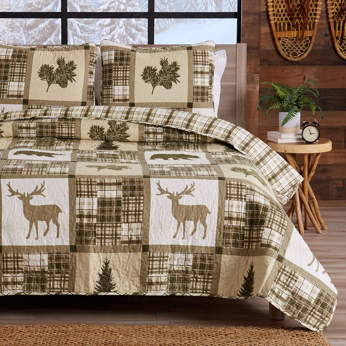 Great Bay Home Lodge Bedspread Twin/Twin Xl Size Kid'S Quilt Set With 1 Sham. Cabin 2-Piece Reversible All Season Quilt Set. Rus