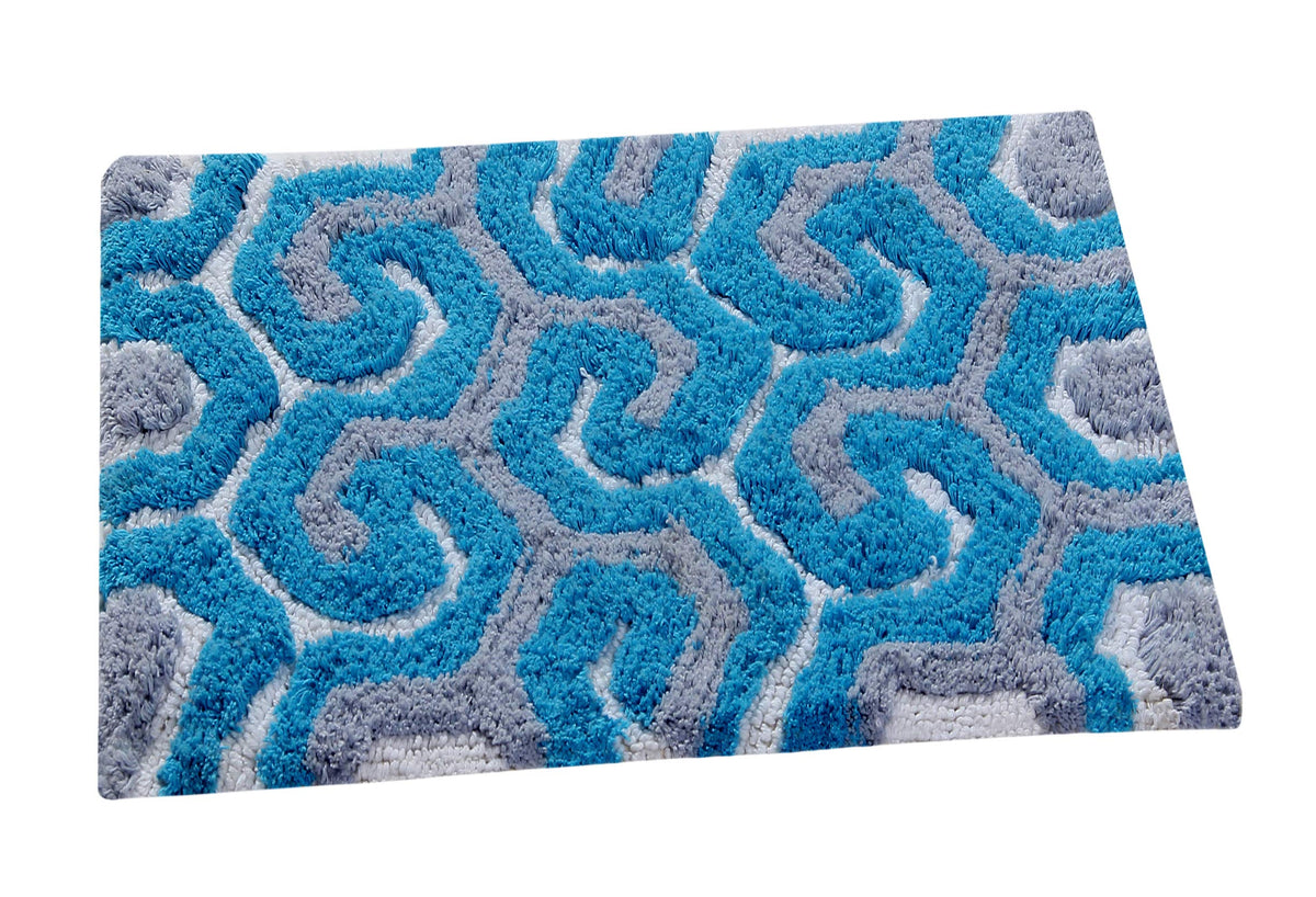 AAZEEM Traditional Door Mat (Turquoise, Cotton, 16 inch x 24 inch)