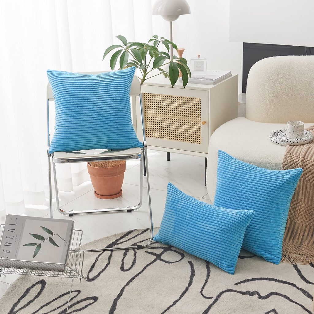 Home Brilliant Teal Throw Pillow Covers Pack Of 2 Supersoft Striped Textured Velvet Corduroy Decorative Throw Pillow Cases Throw