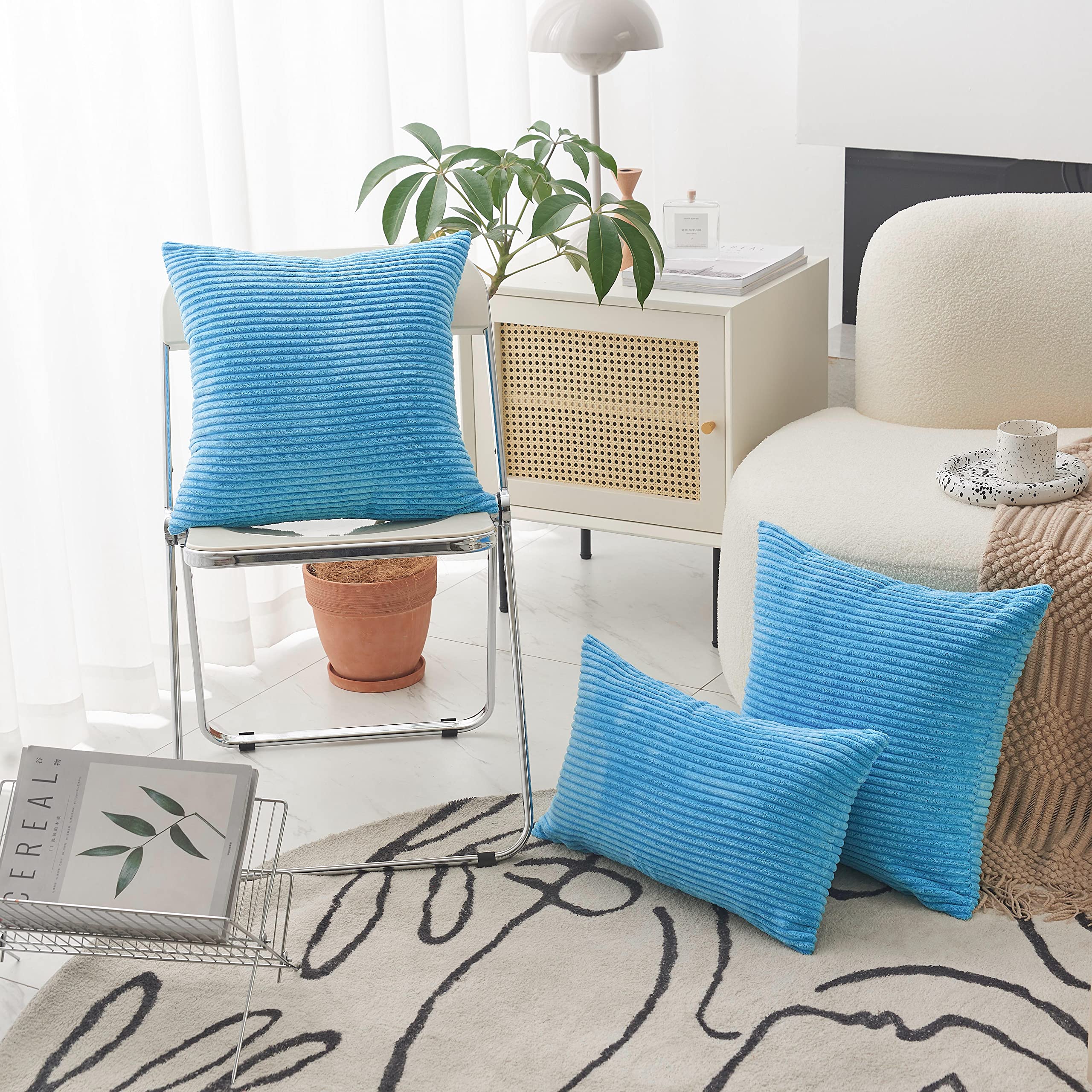 Home Brilliant Teal Throw Pillow Covers Pack Of 2 Supersoft Striped Textured Velvet Corduroy Decorative Throw Pillow Cases Throw