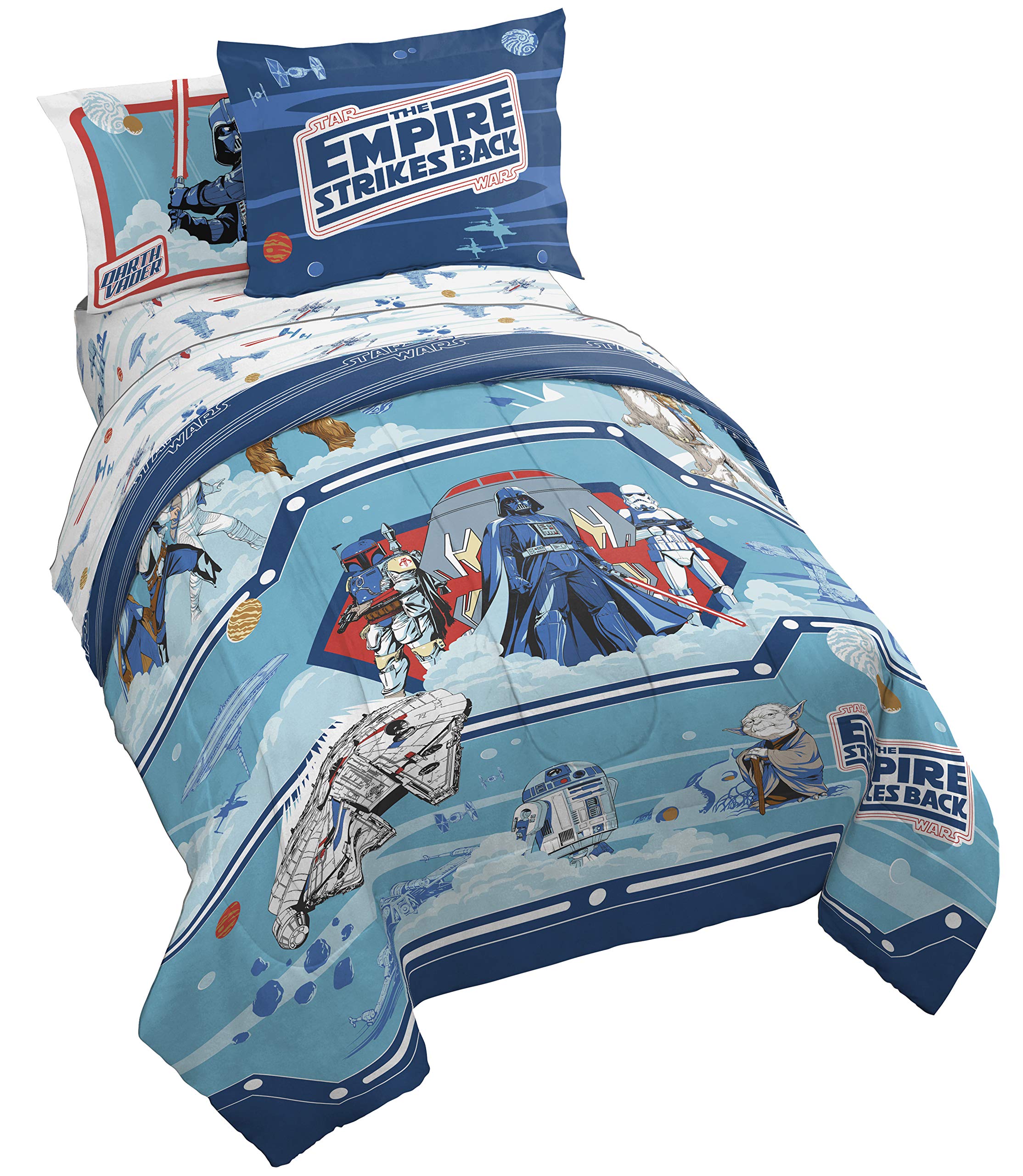 Jay Franco Star Wars Empire Strikes Back 4 Piece Full Bed Set - Includes Reversible Comforter & Sheet Set - Super Soft Fade Resi