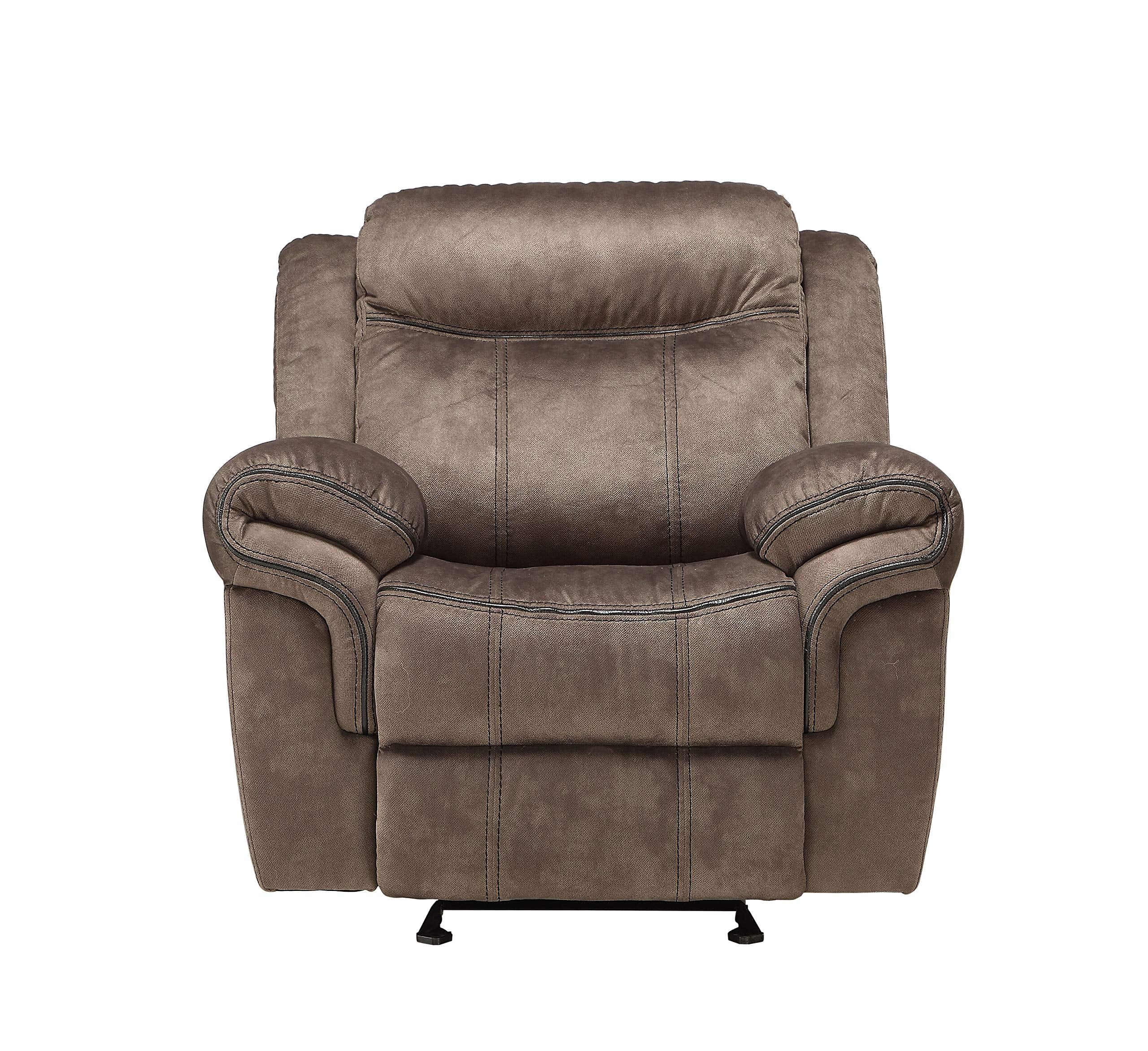 Acme Zubaida Velvet Horizontal Tufted Glider Recliner In 2-Tone Chocolate
