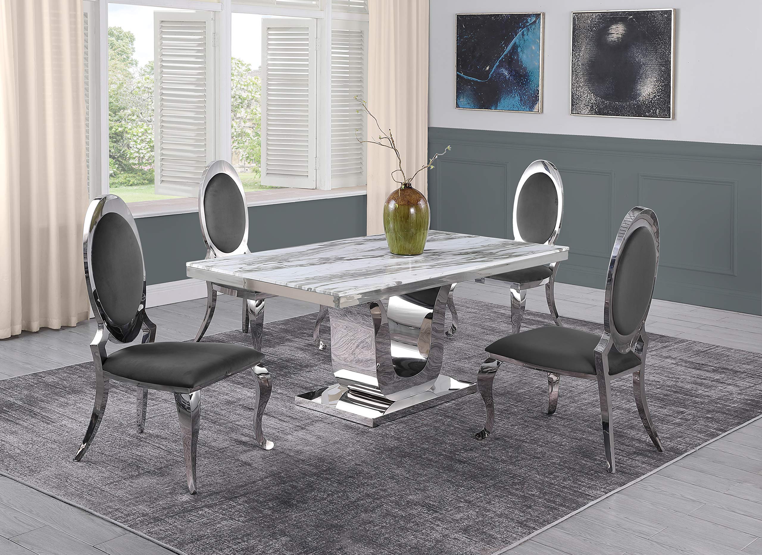 Best Quality Furniture D14-4Sc180 Dining Set, Dark Gray