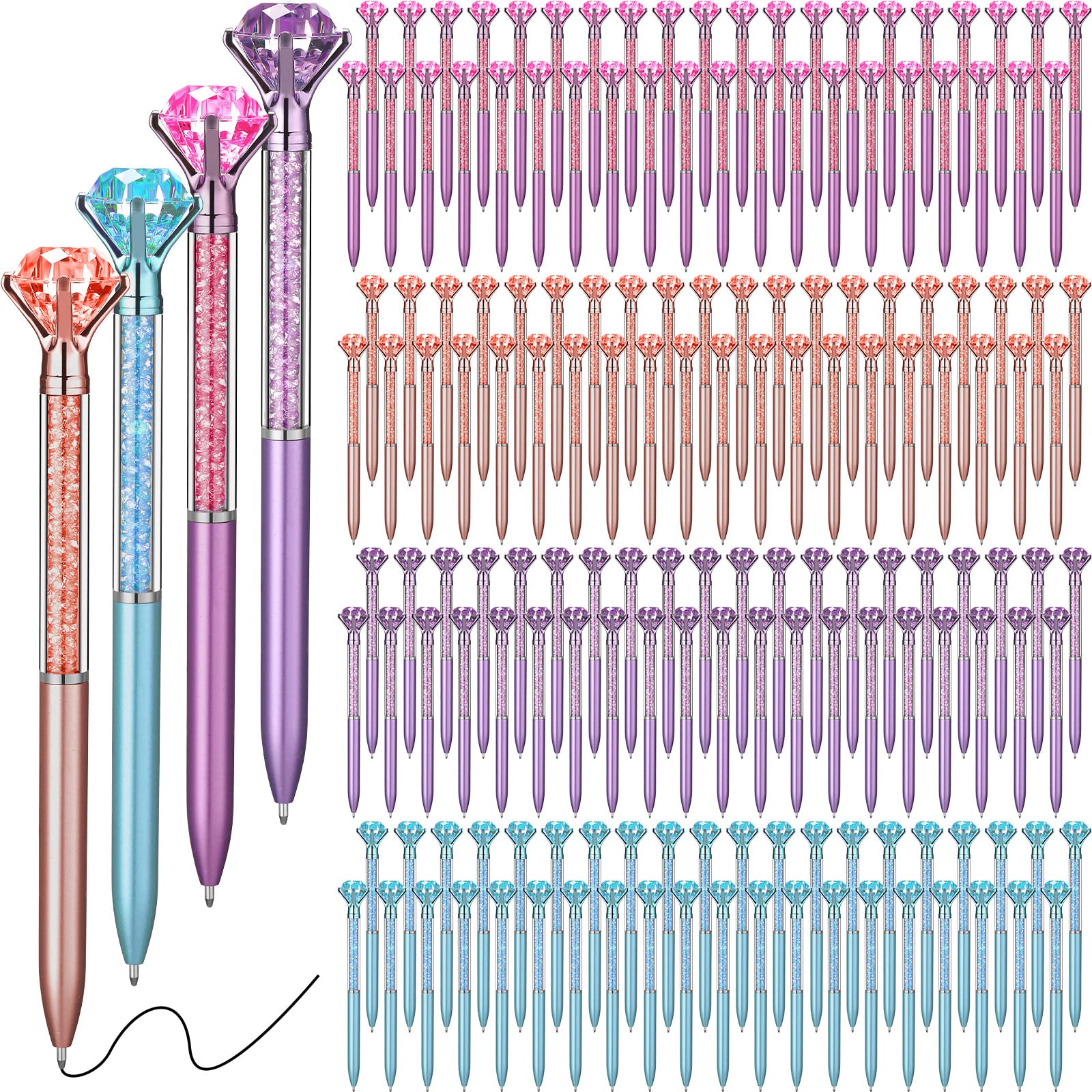 Sherr 160 Pack Big Crystal Diamond Pens Cute Ballpoint Pens Retractable Ballpoint Gem Pens Rhinestones Crystal Bling Plated 4 Co