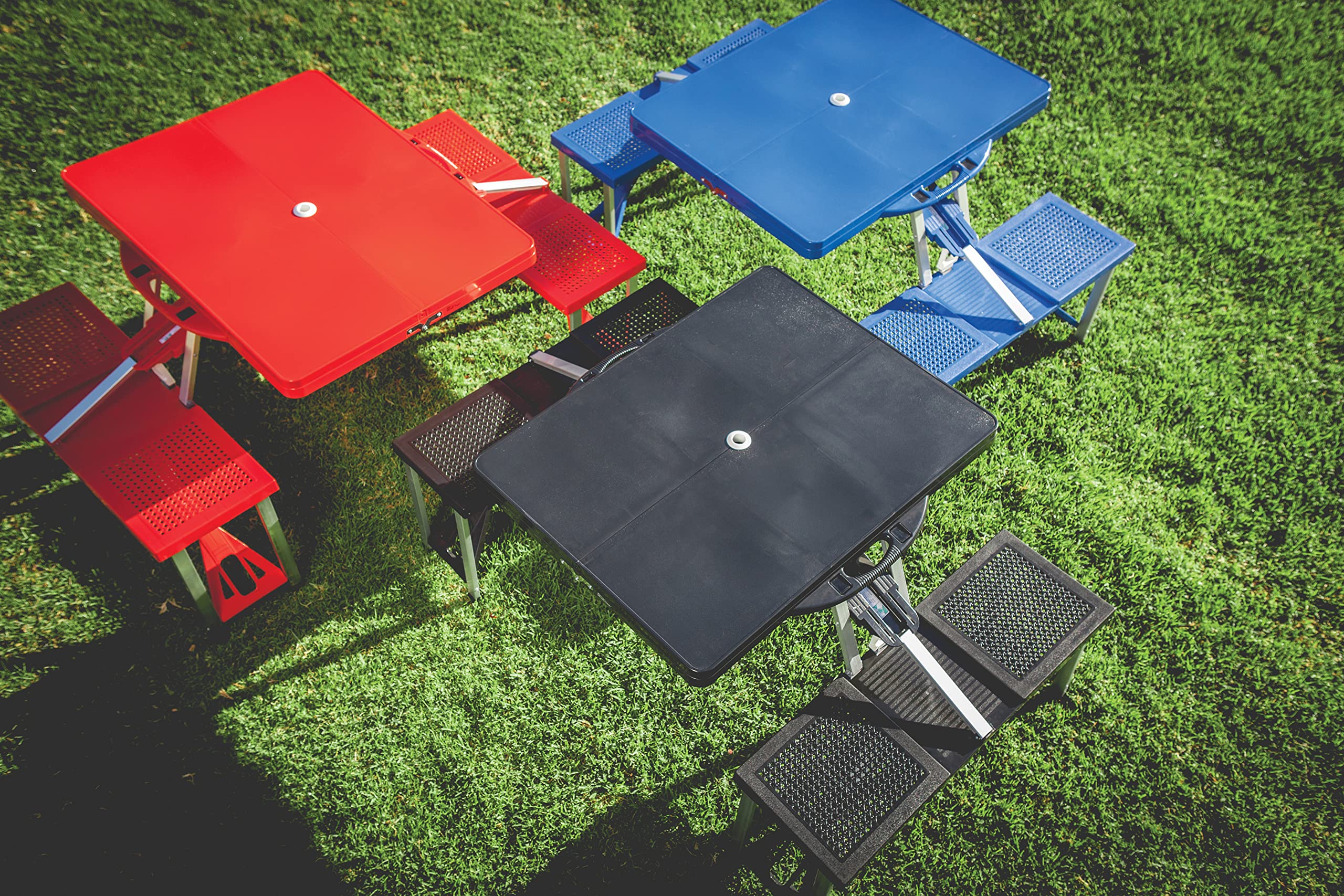 Oniva Play Town Folding Picnic Table, Camping Table, Outdoor Table With Umbrella Hole, (Red)