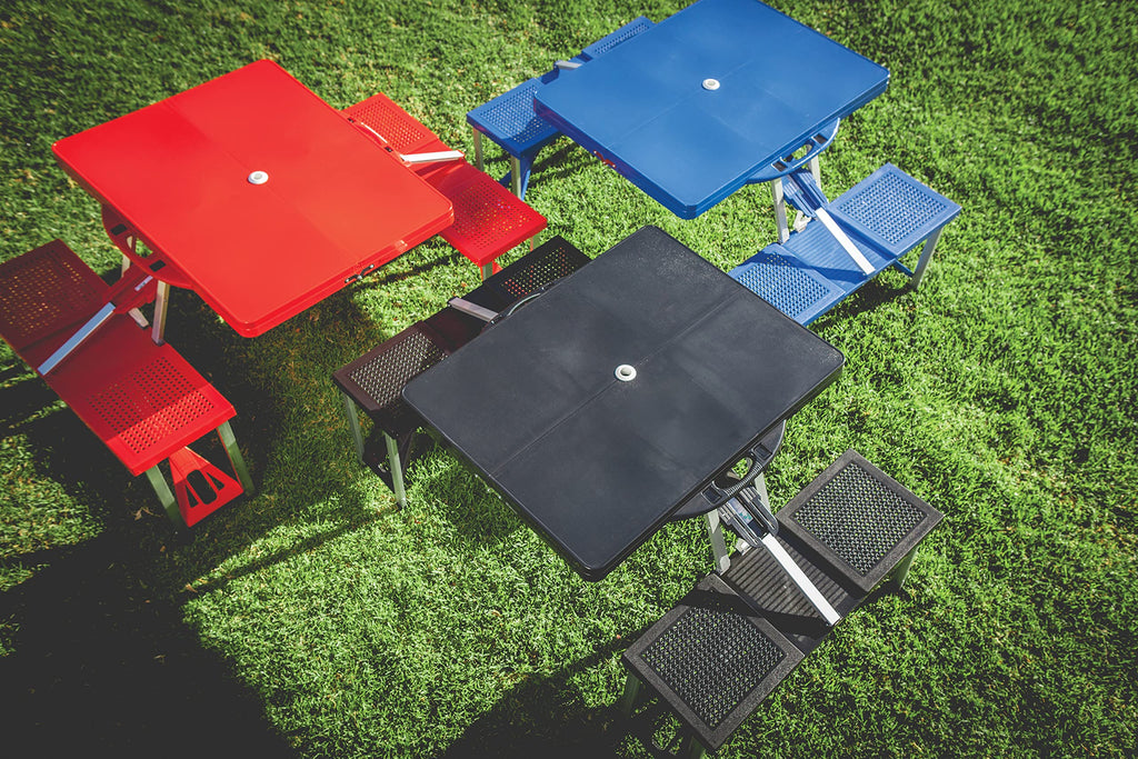 Oniva Play Town Folding Picnic Table, Camping Table, Outdoor Table With Umbrella Hole, (Blue)