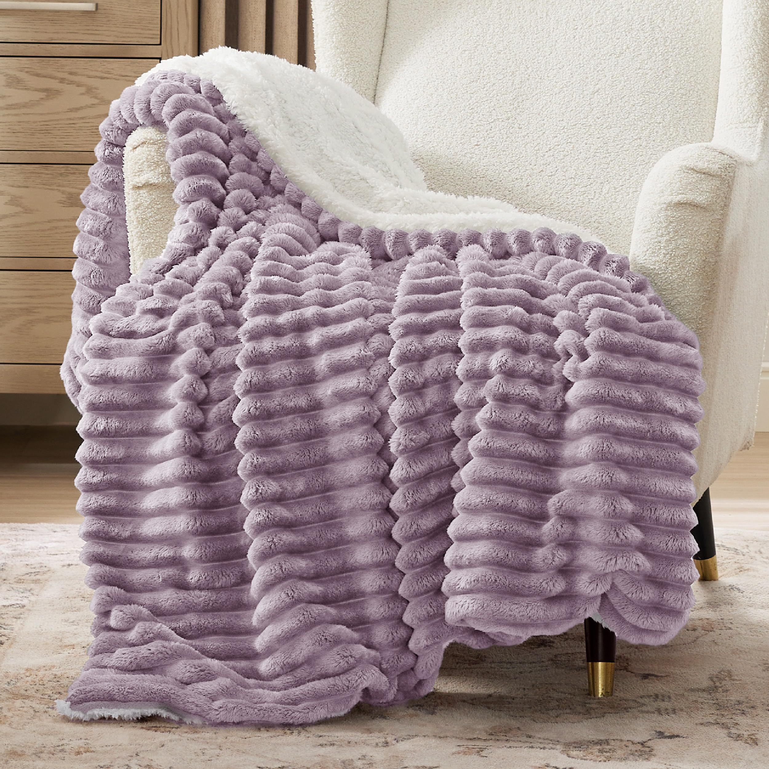 Bedsure Sherpa Blanket Twin Size For Couch - Super Soft Cozy Blanket For Bed, Fleece Thick Warm Blanket For Winter, Plush Purple