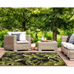 Liora Manne Marina Indoor/Outdoor Power Loomed Synthetic Blend Low Profile Area Rug - Transitional Graphic Botanical Beach Camping (Jungle Leaves Black) (3'3' X 4'11')
