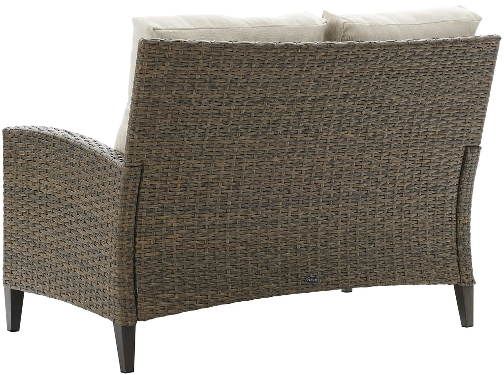 Crosley Furniture Rockport Wicker Outdoor Loveseat, 2-Person Patio Couch For Porch, Deck, Backyard, Balcony, Light Brown
