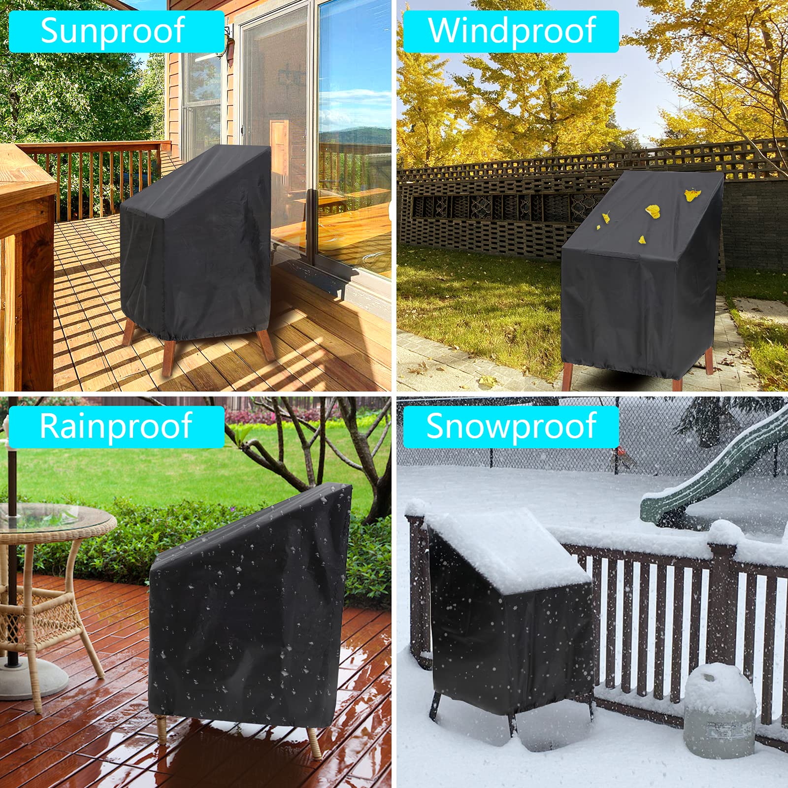Outdoor Chair Covers Waterproof 2 Pack, High Back Patio Chair Covers For Outdoor Furniture Cover, Stacking Chair Cover Anti-Uv, Snow Dust Wind-Proof, Patio Furniture Covers 47'×25'×25'