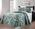 Grand Linen - 3-Piece Oversize (100 X 95) Fine Printed Prewashed Quilt Set Reversible Bedspread Coverlet Full/Queen Size Bed Cov