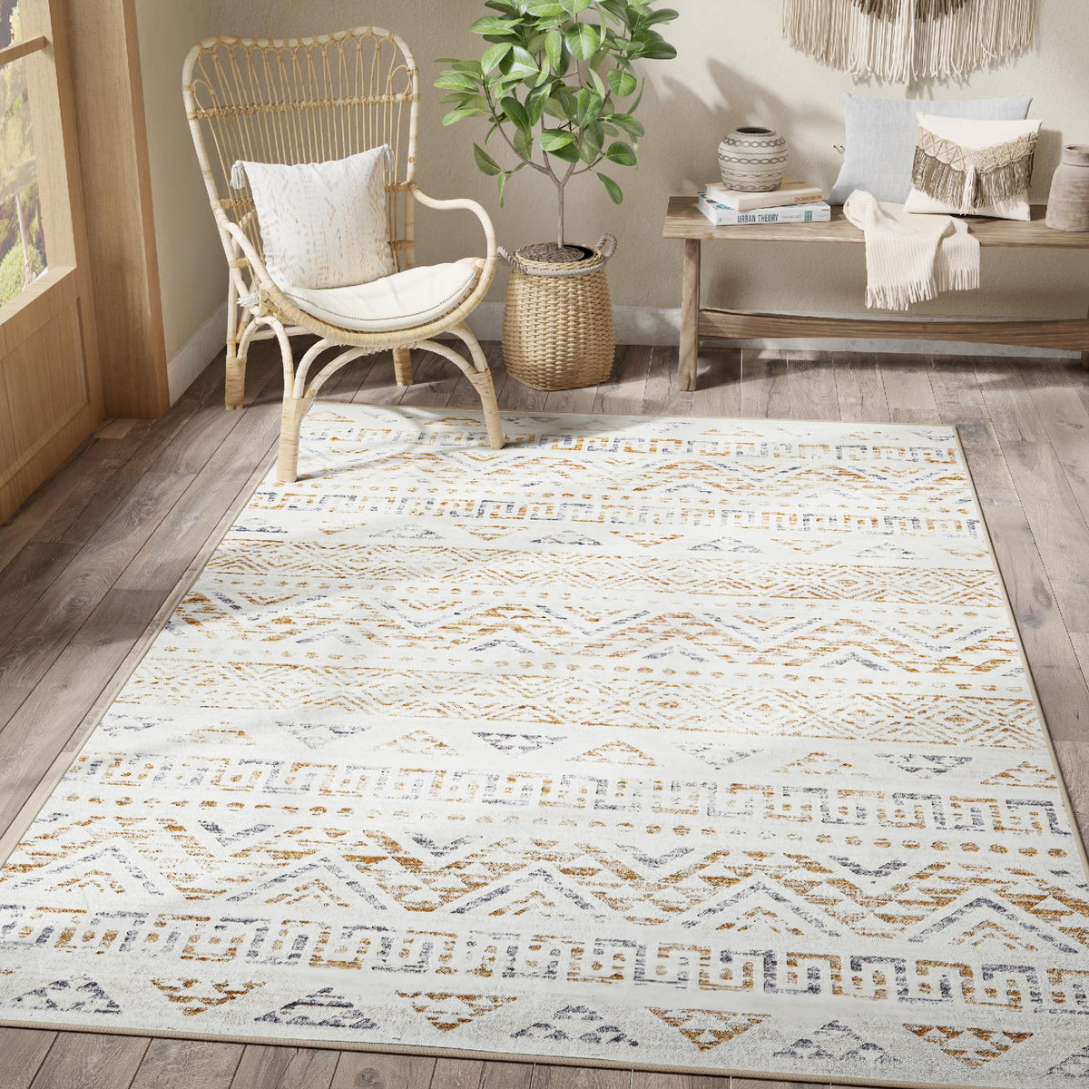 jinchan Area Rug 5x7 Washable Rug Modern Boho Accent Rug Kitchen Rug Indoor Floor Cover Moroccan Geometric Print Diamond Rug Non