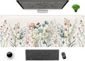 Cute Wild Flower Desk Mat, Boho Aesthetic Xl Large Extended Gaming Mouse Pad Desk Pad With Stitched Edges 31.5X11.8 In, Computer