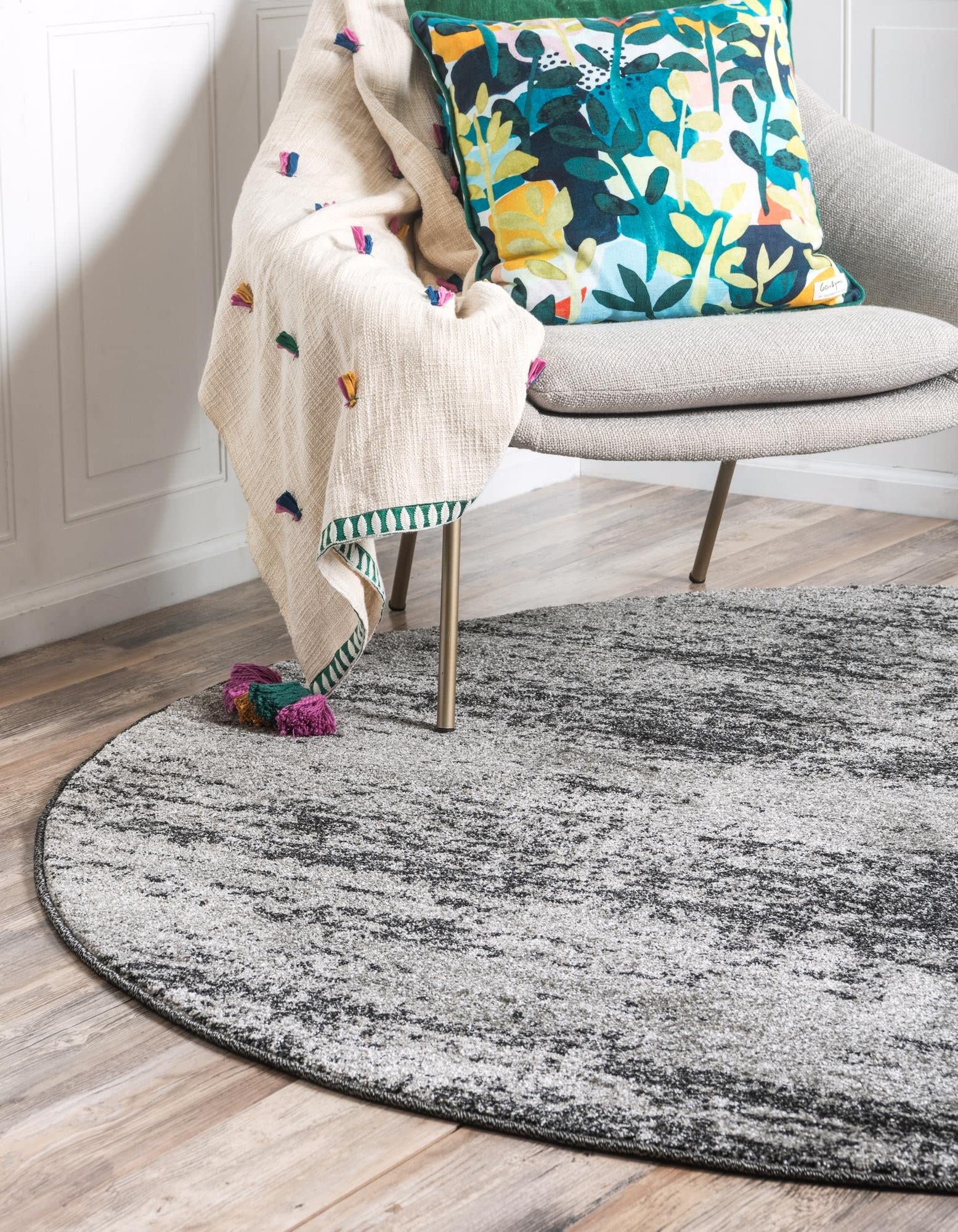 Unique Loom Del Mar Collection Area Rug - Lucille (4' 1'' Round, Dark Gray/ Ivory)