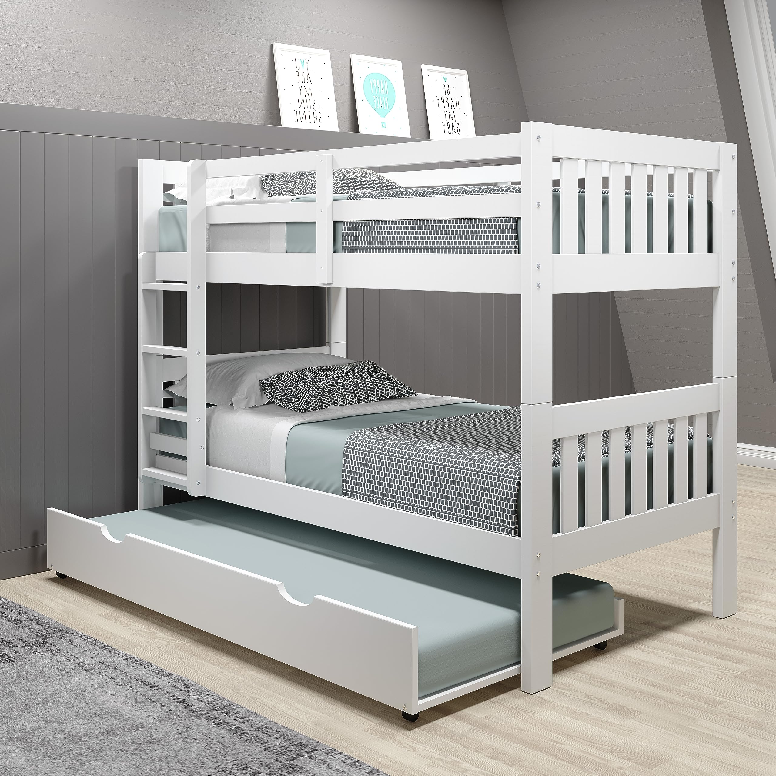 Donco Kids Austin Mission Twin Over Twin White Bunkbed with Twin Trundle