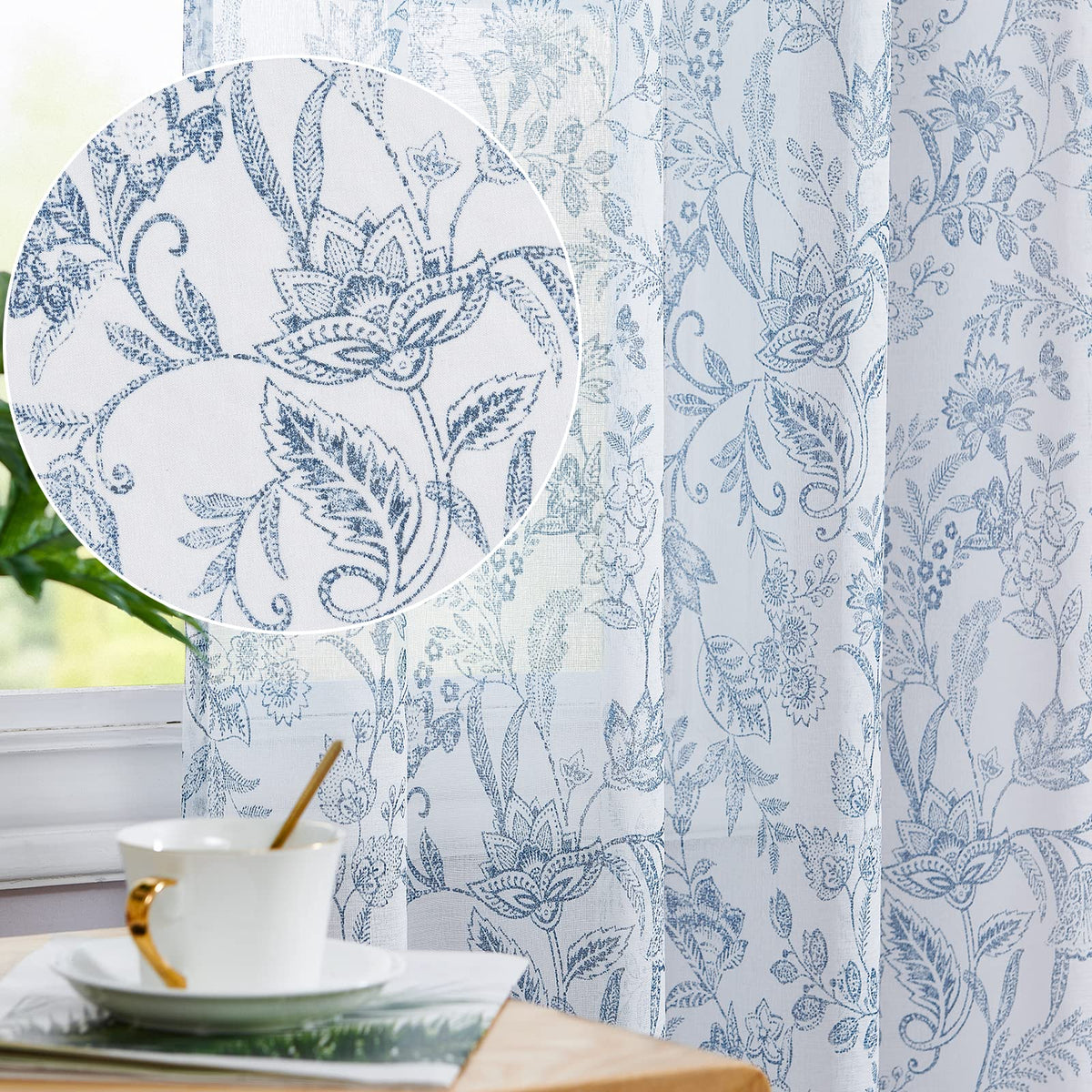 Lazzzy Sheer Curtains 96 Inch Length 2 Panels Set Farmhouse Floral Curtains Living Room Laundry Room Dining Room Bedroom Curtain