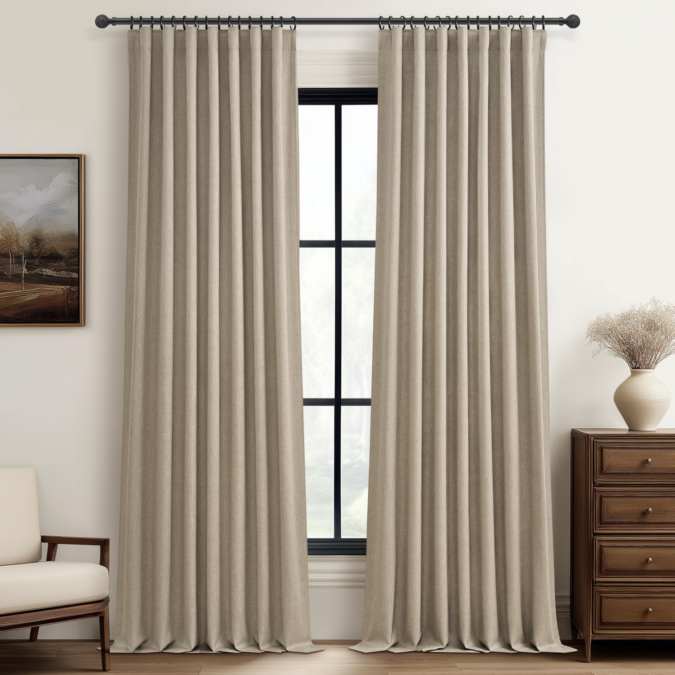 QJmydeco Black Out 95 Inch Long Boho Curtains 2 Panel Set, Farmhouse Curtains for Living Room Darkening/Thermal/Noise Reduction 