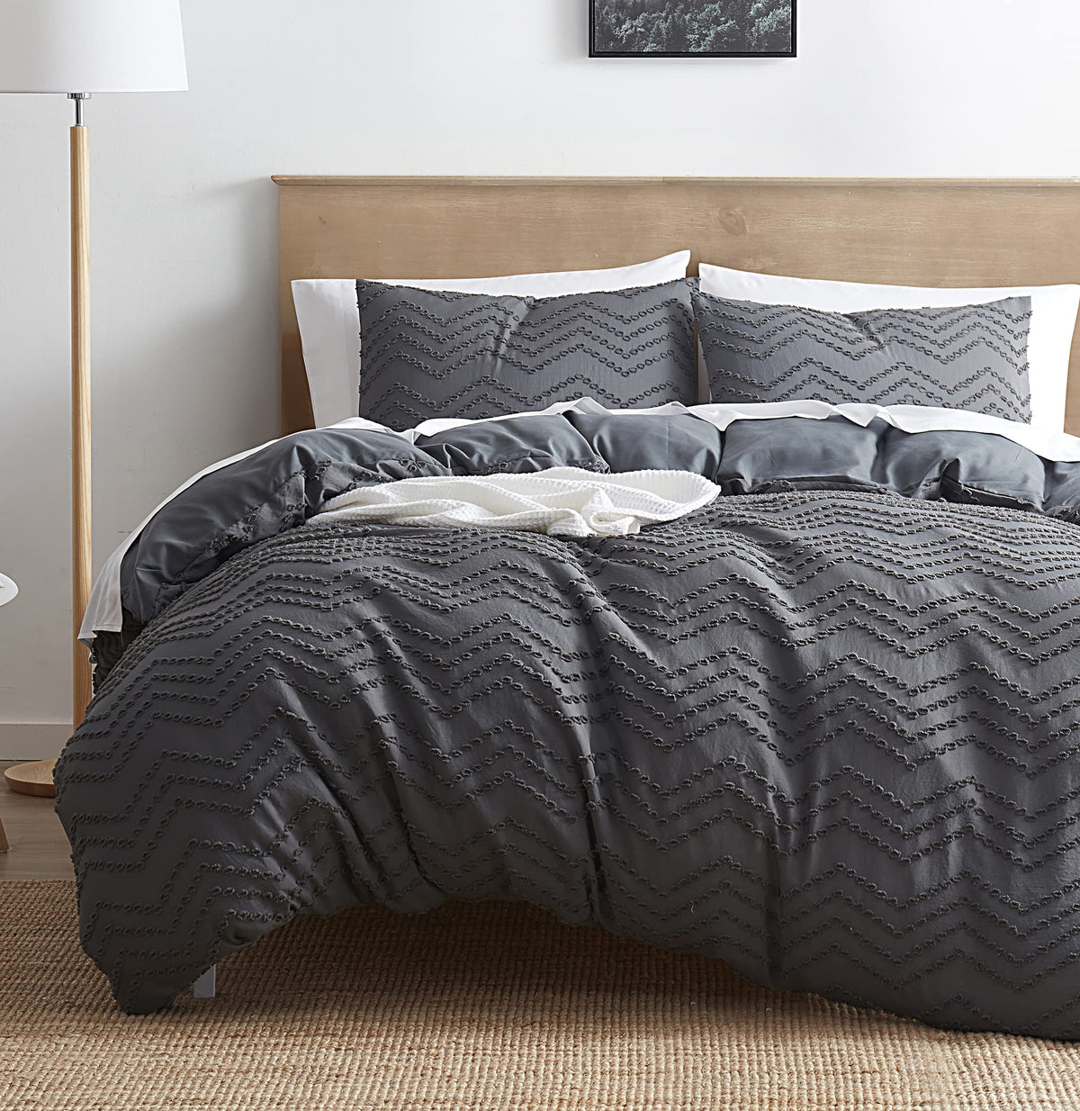 Nestl Twin Duvet Cover Set - Boho Bedding Twin Size Duvet Cover, 2 Piece Tufted Double Brushed Grey Duvet Cover Twin With Zipper