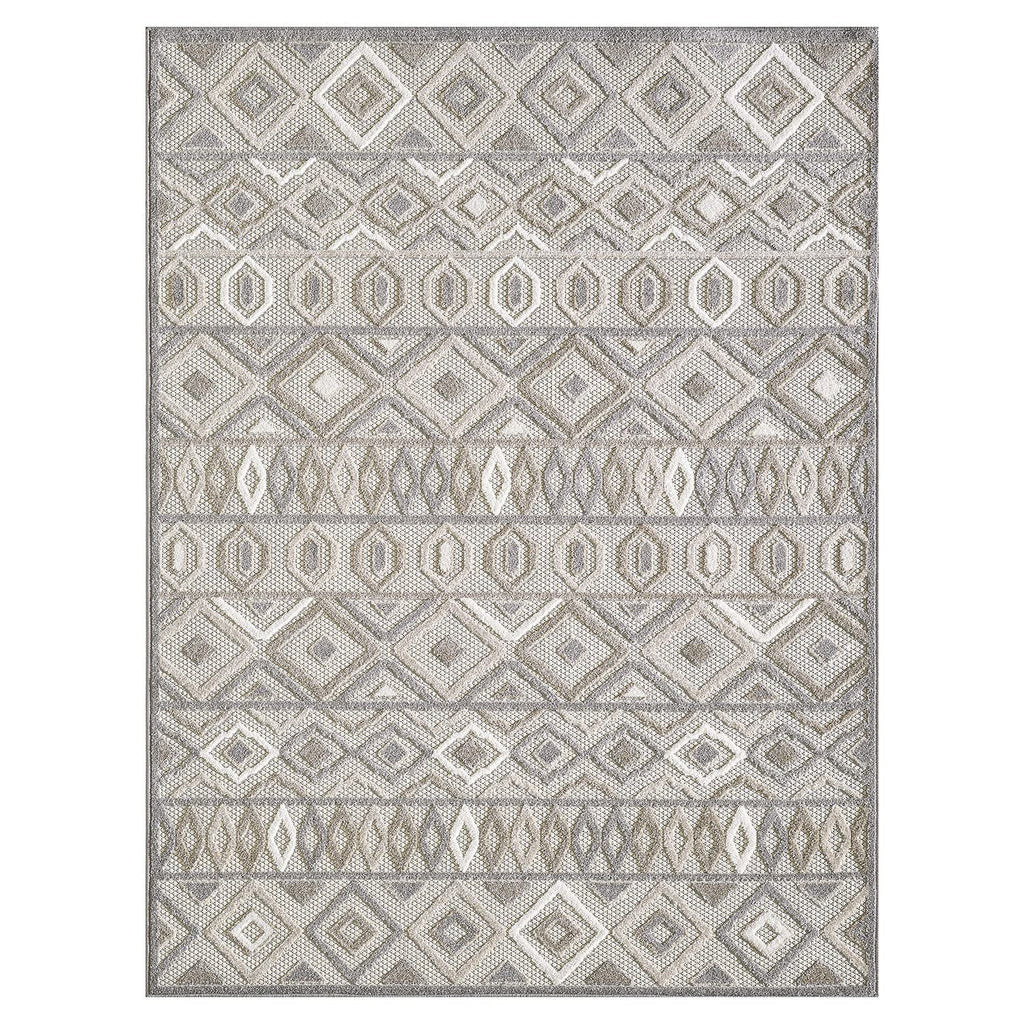 HomeRoots Grey UV-Treated Polypropylene 2’ x 4’ Gray Ivory Aztec Pattern Indoor Outdoor Area Rug