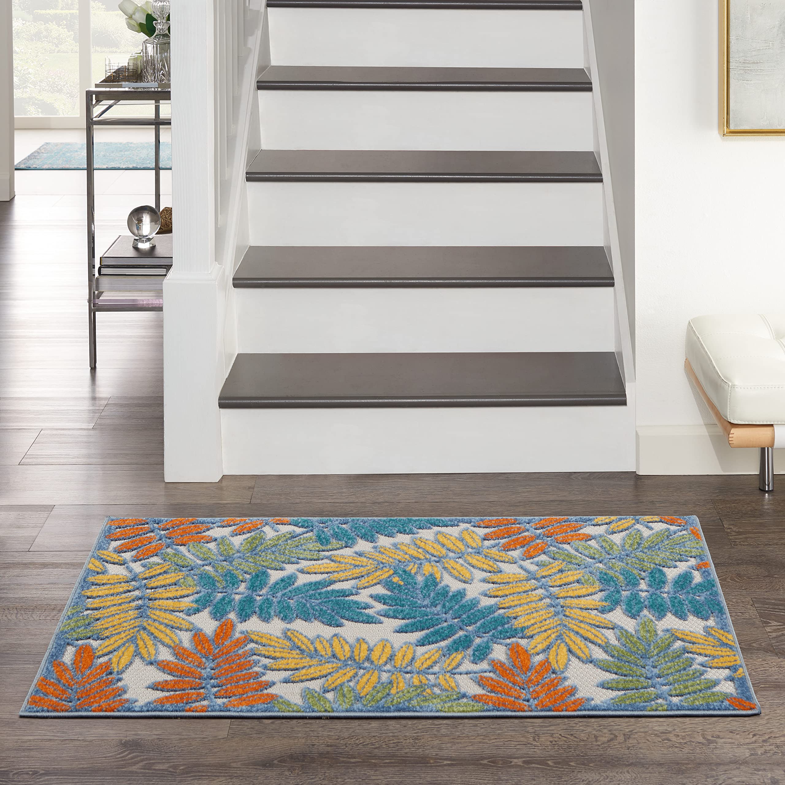 Nourison Aloha Indoor/Outdoor Ivory Multicolor 3' X 5' Area Rug, Easy Cleaning, Non Shedding, Bed Room, Living Room, Dining Room