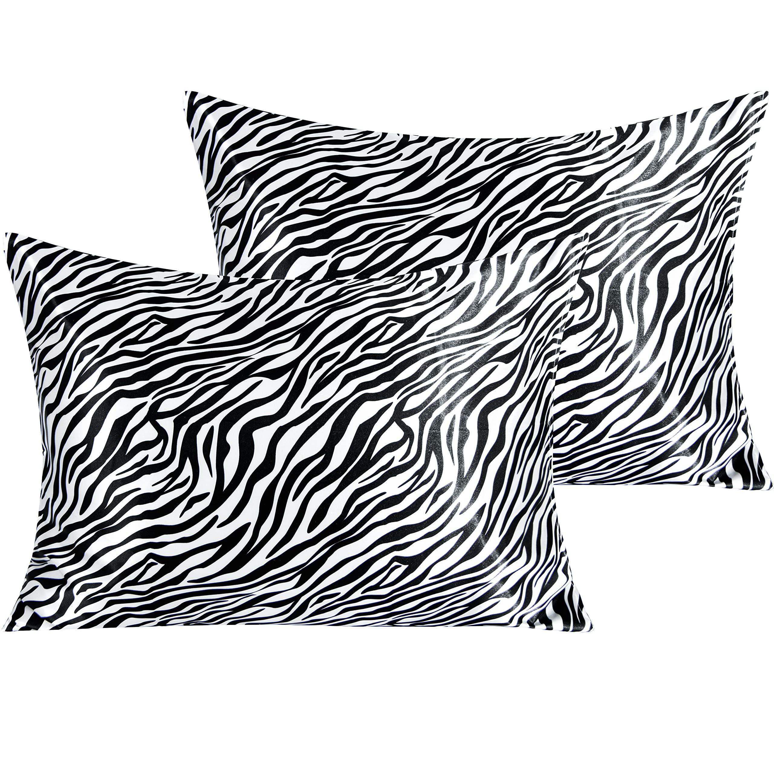 Ntbay 2 Pack Satin Standard Pillowcases For Hair And Skin, Luxurious And Silky Zebra Printed Pillow Cases With Envelope Closure, 20X26 Inches, Black And White