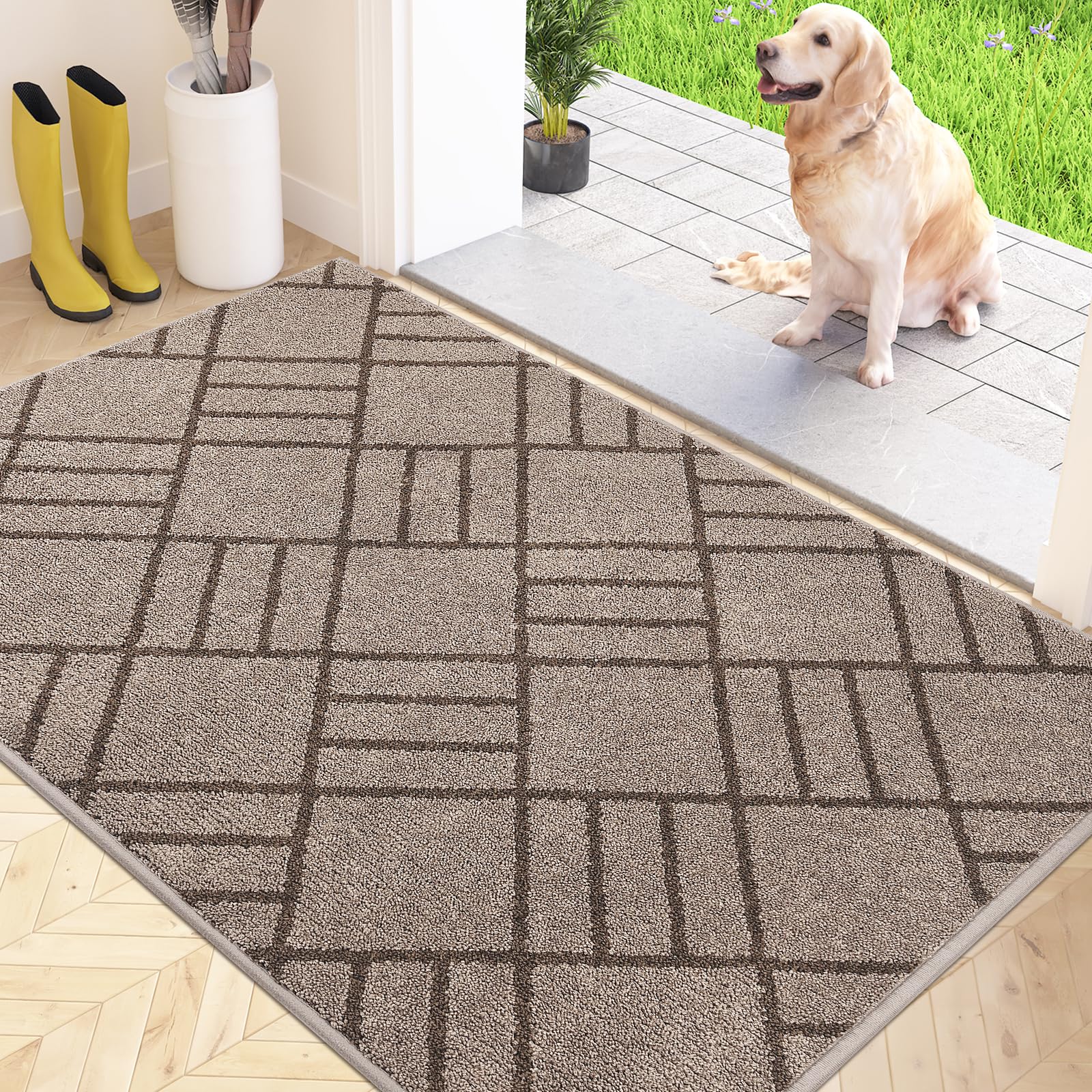 Domustex Non Slip Entryway Rug 32' X 48', Dirt Trapper Door Mat, Inside Washable Rug For Kitchen, Bathroom, Bedroom, Floor