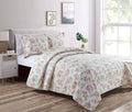 Chezmoi Collection Dakota 3-Piece Printed Pink Rose Cotton Quilt Set - Pink Floral Flower Reversible Stone Washed Lightweight Be
