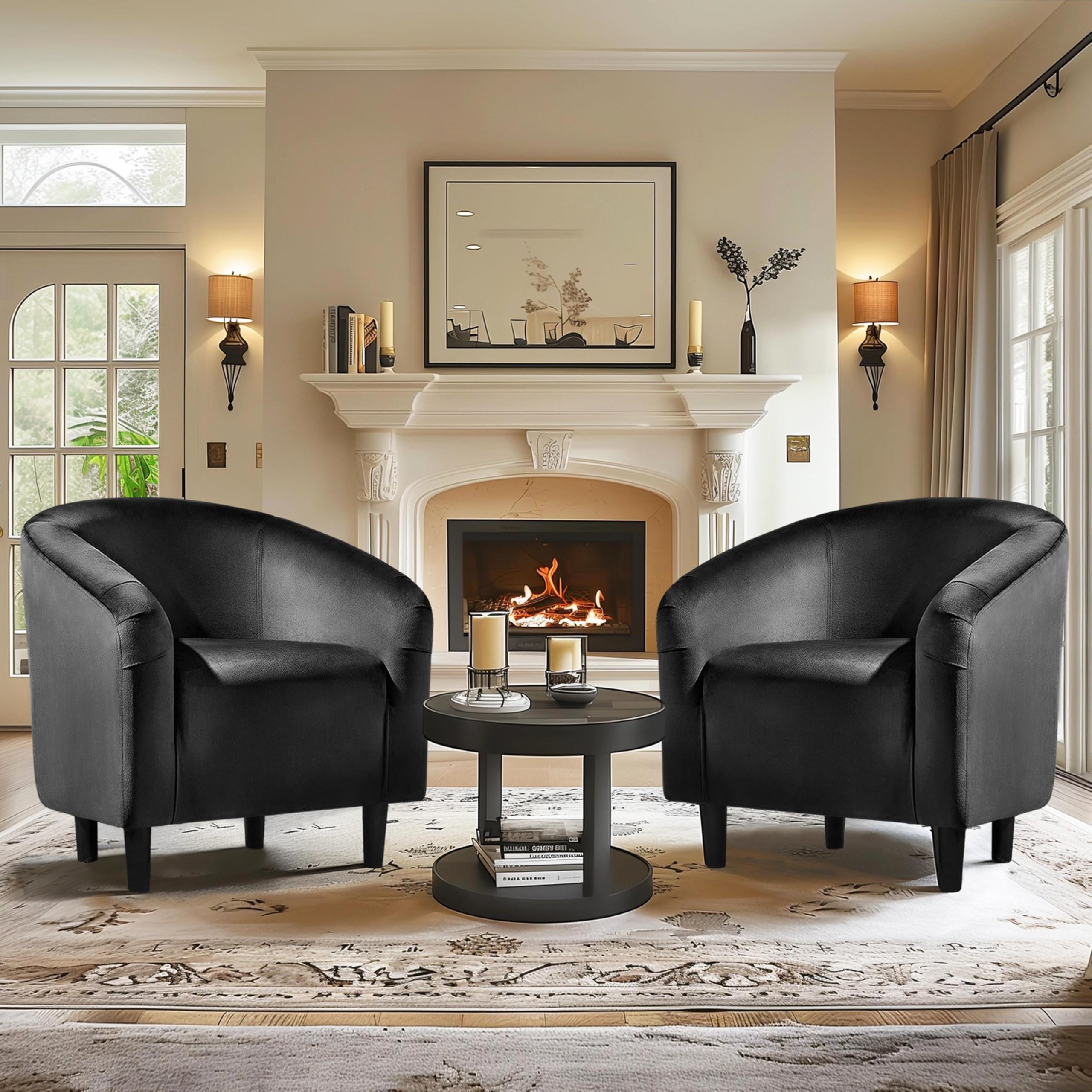 Yaheetech Barrel Chair, Modern Accent Chair Comfy Velvet Armchair Club Sofa Chair Vanity Chair For Living Room Bedroom Office Small Space, Black