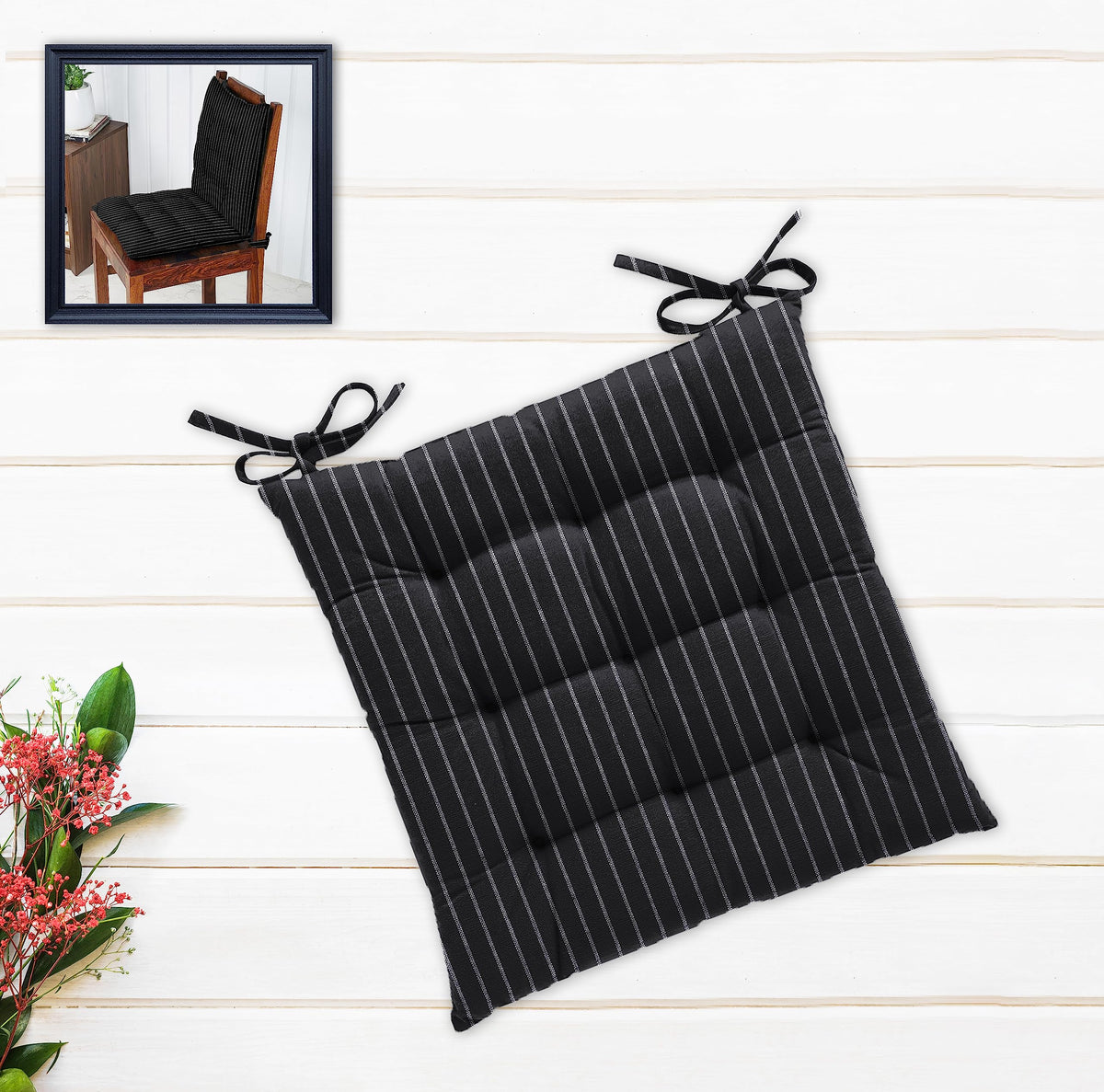 Oasis Home Collection Chair Cushion/Pad With Ties |16X16 Inches | Square| Comfortable/Flexible Sitting | Support For Lower Back