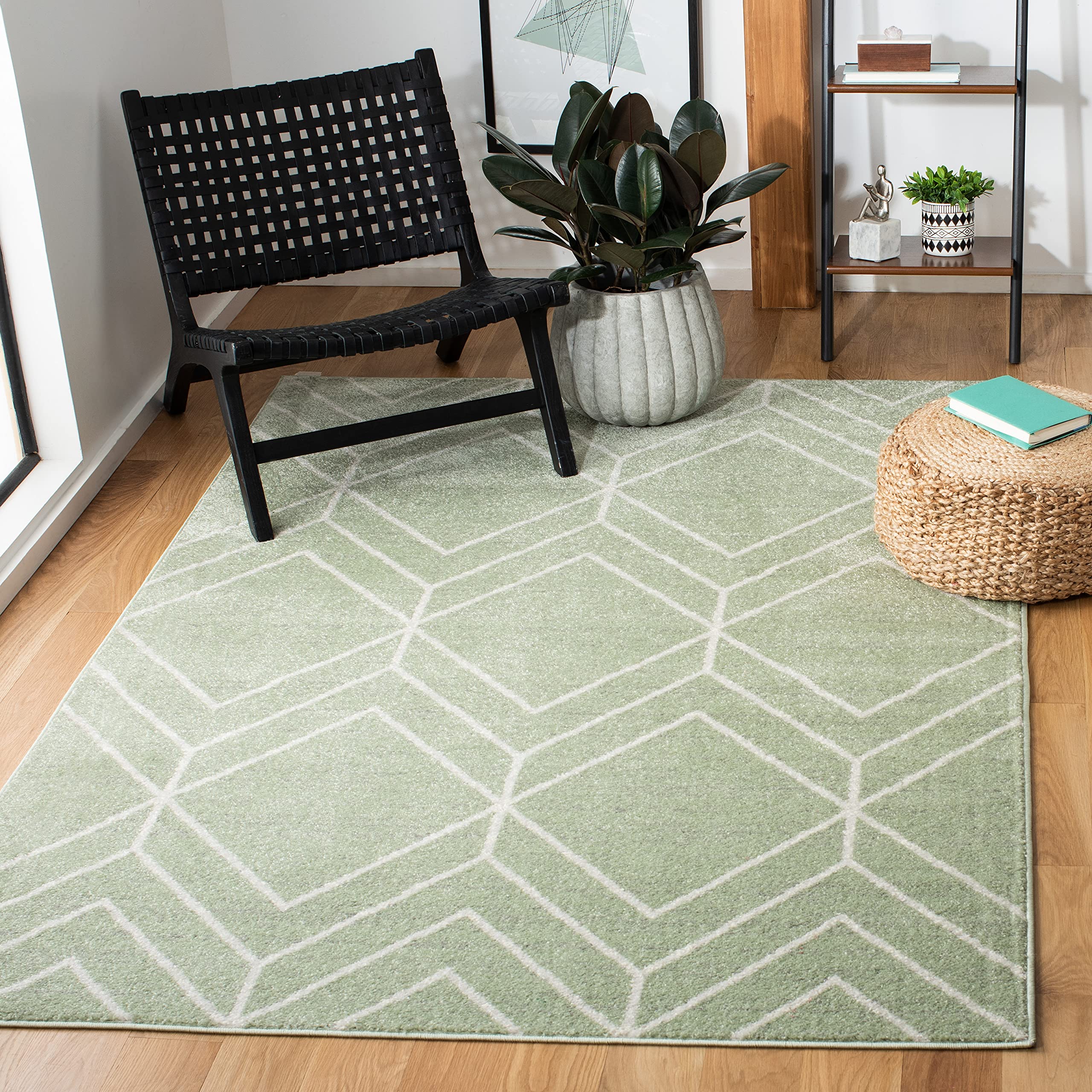 SAFAVIEH Adirondack Collection Accent Rug - 4 x 6, Sage & Ivory, Modern Geometric Design, Non-Shedding & Easy Care, Ideal for 