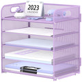 Supeasy 5 Trays Paper Organizer Letter Tray With Handle-Mesh Desk File Organizer, Purple Paper Sorter Desk Organizer For Office,