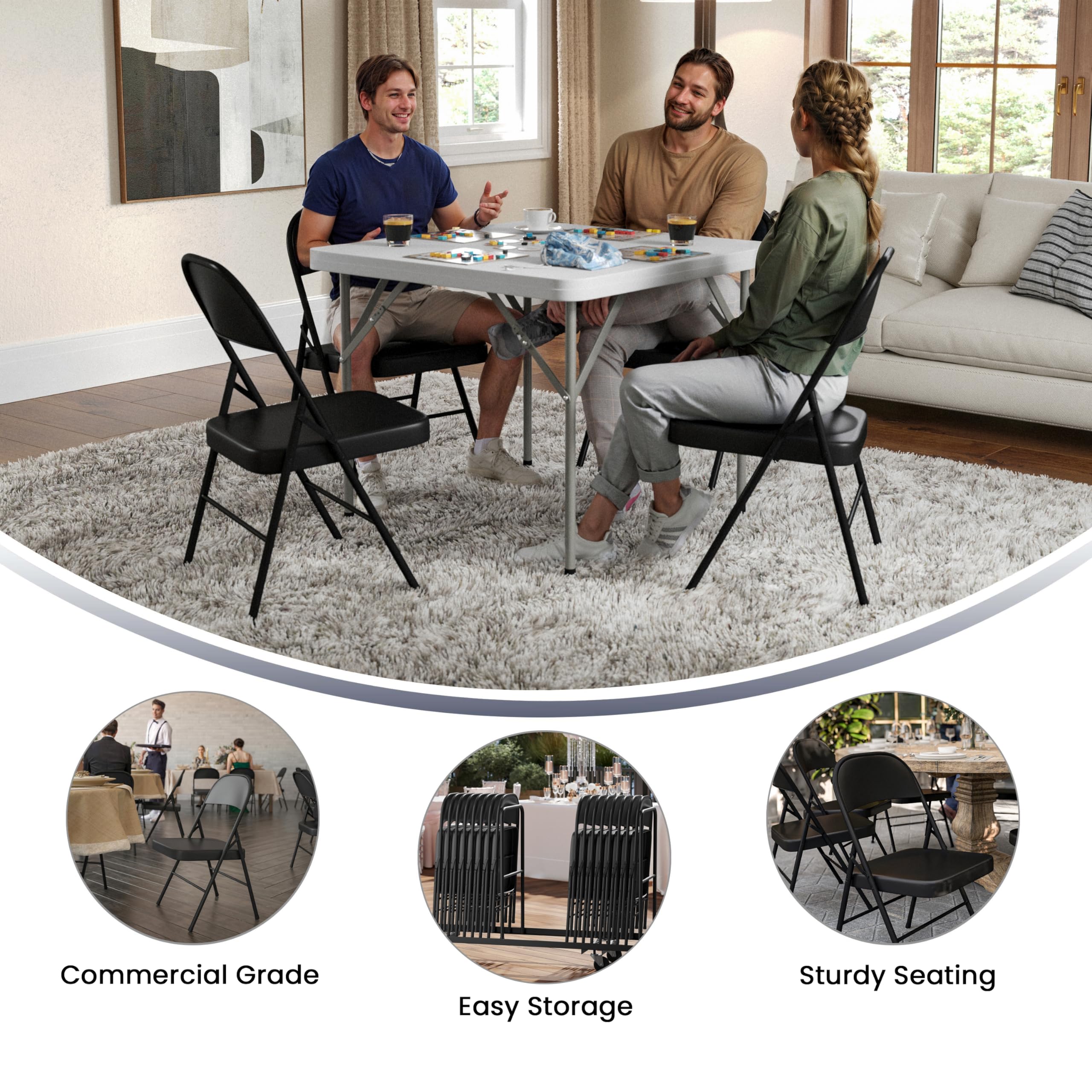 Flash Furniture Hercules Series Double Braced Black Metal Folding Chair