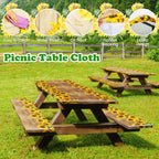 3 Pcs Vinyl Picnic Table And Bench Fitted Tablecloth Cover Set 6 Ft 30 X 72 Inch Flannel Backing Rectangular Elastic Edged Picnic Table Cover For Summer Outdoor Patio Travel (Retro Sunflower)